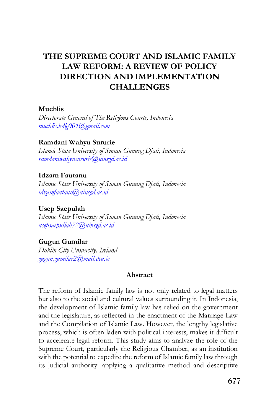 JURIS The Supreme Court and Islamic Family Law Reform A Review of Policy Direction and Implementation Challenges