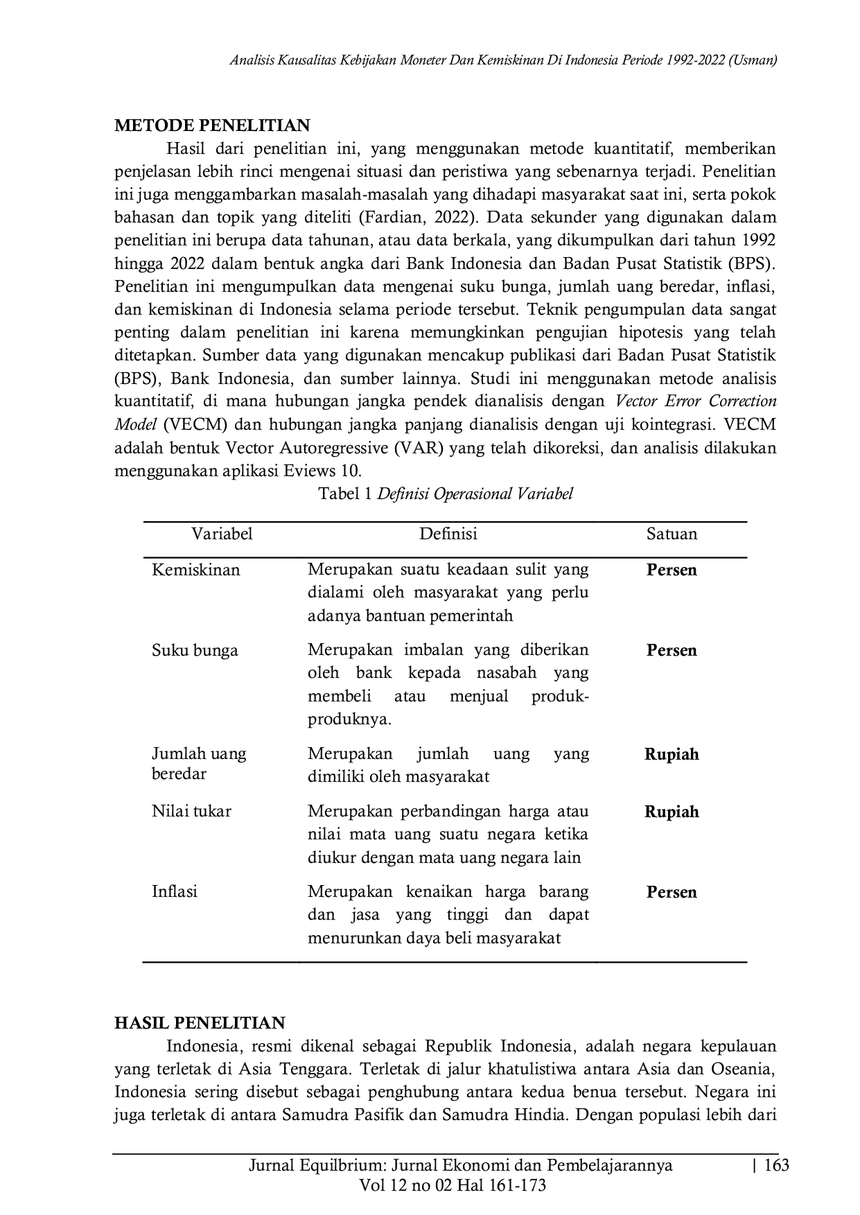 JURIS Analisis kausalitas kebijakan moneter dan kemiskinan di Indonesia periode 1992 2022