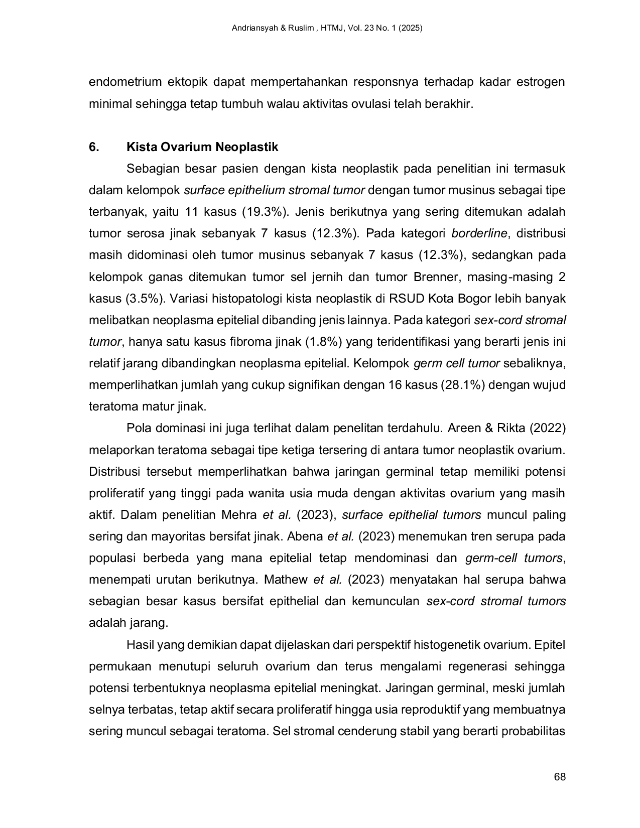 JURIS Studi Retrospektif Karakteristik Pasien Kista Ovarium di RSUD Kota Bogor Periode 2020 2024