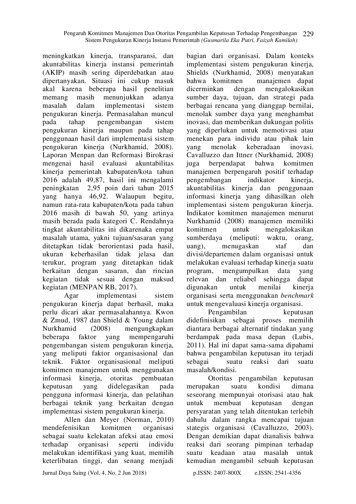 juris Pengaruh Komitmen Manajemen dan Otoritas Pengambilan Keputusan Terhadap Pengembangan Sistem Pengukuran Kinerja Instansi Pemerintah