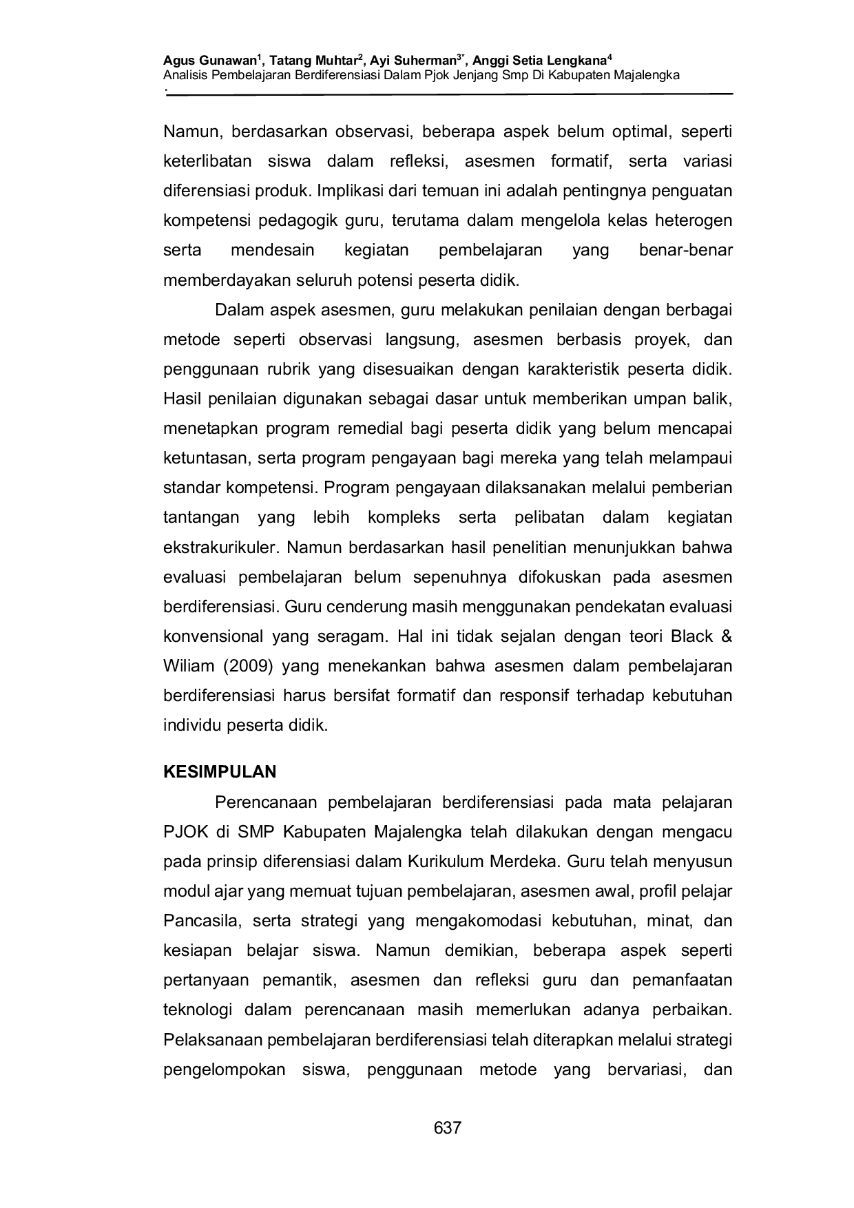 JURIS Analisis Pembelajaran Berdiferensiasi Dalam Pjok Jenjang Smp Di Kabupaten Majalengka