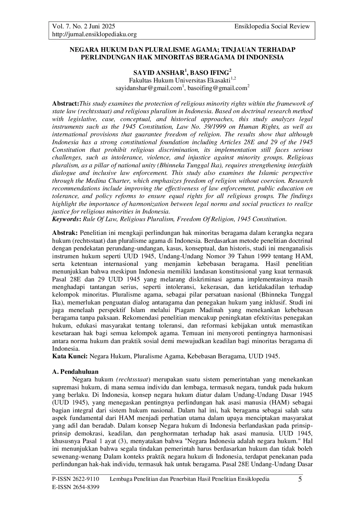 JURIS Negara Hukum dan Pluralisme Agama Tinjauan terhadap Perlindungan Hak Minoritas Beragama di Indonesia