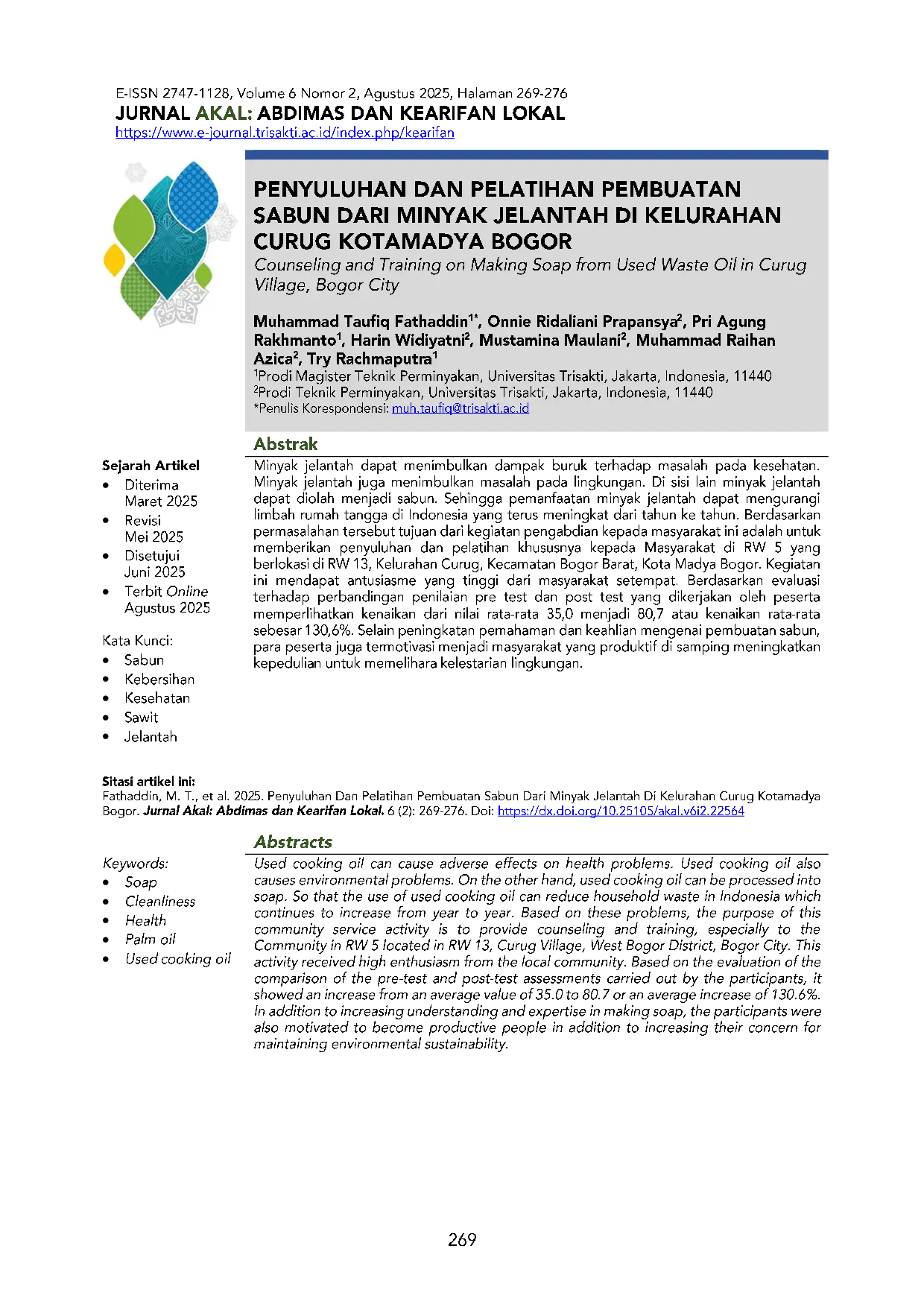 JURIS Penyuluhan dan Pelatihan Pembuatan Sabun dari Minyak Jelantah di Kelurahan Curug Kotamadya Bogor