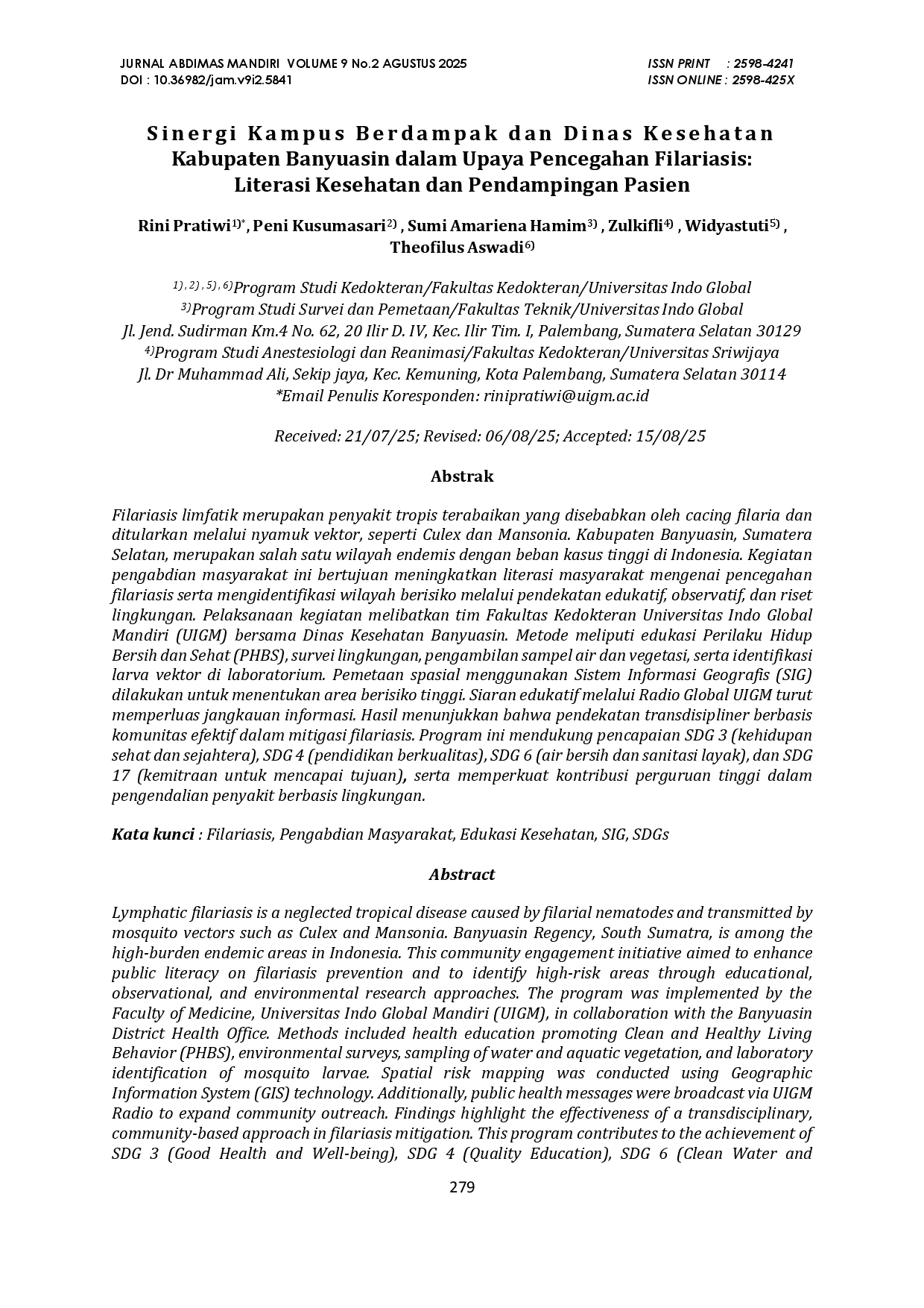 juris Peran Kampus Berdampak dalam Pencegahan Filariasis Penguatan Literasi dan Pendampingan Pasien