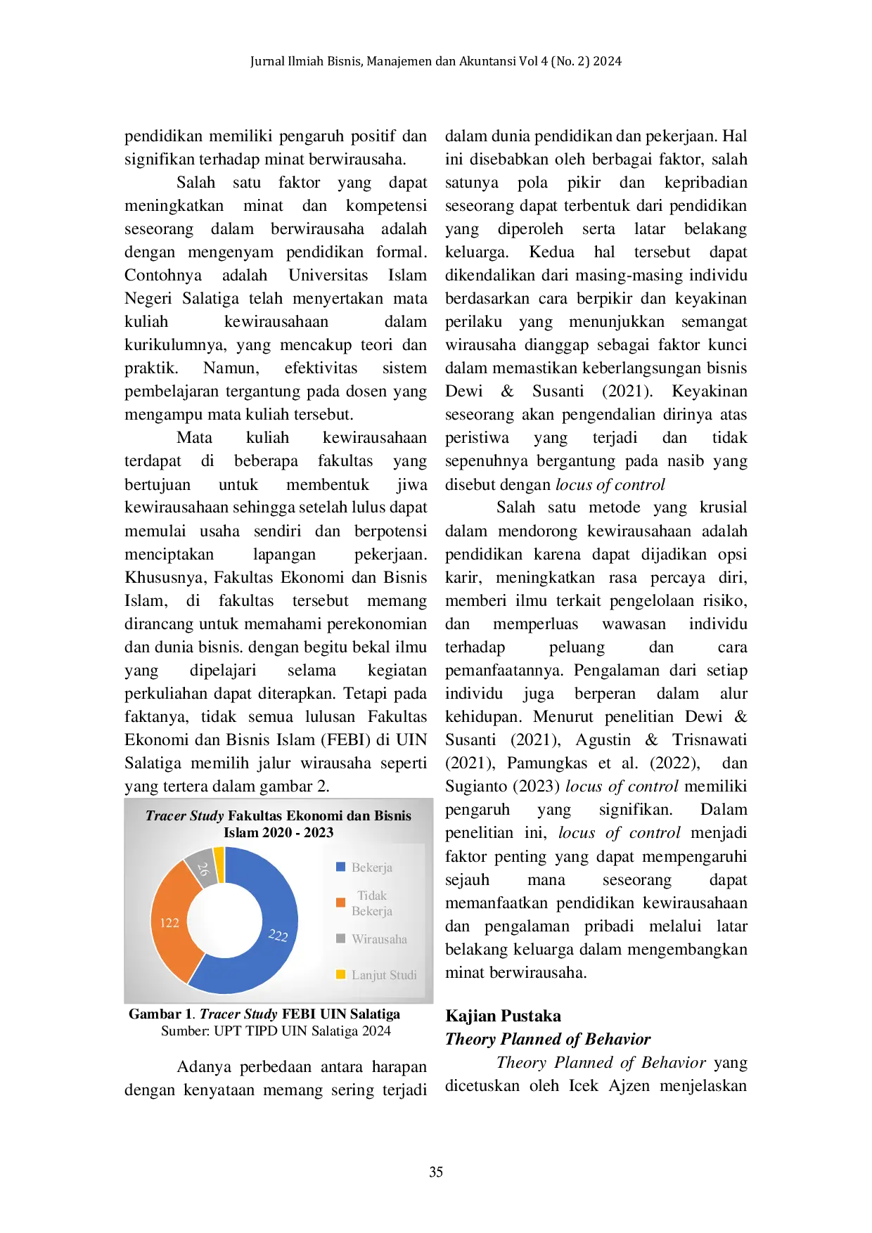 JURIS Pengaruh Pendidikan Kewirausahaan dan Latar Belakang Keluarga terhadap Minat Berwirausaha dengan Locus Of Control Sebagai Variabel Moderasi Studi pada Mahasiswa FEBI UIN Salatiga