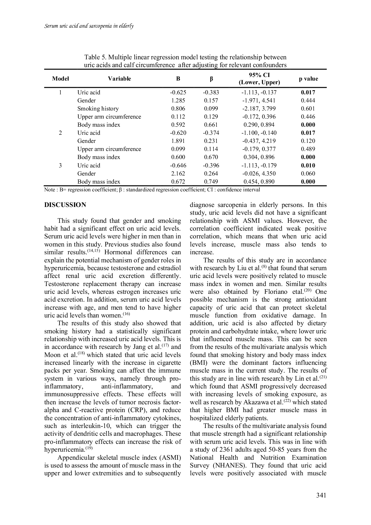 JURIS Higher uric acid serum levels are associated with sarcopenia among elderly in a community health center