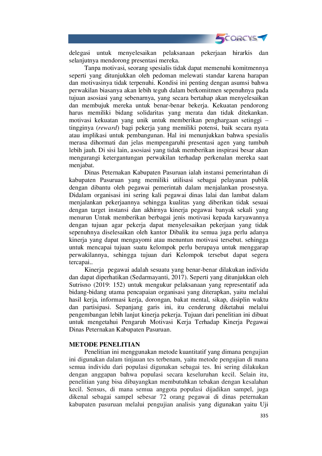 JURIS Pengaruh Motivasi Kerja Terhadap Kinerja Pegawai Pada Dinas Peternakan Kabupaten Pasuruan