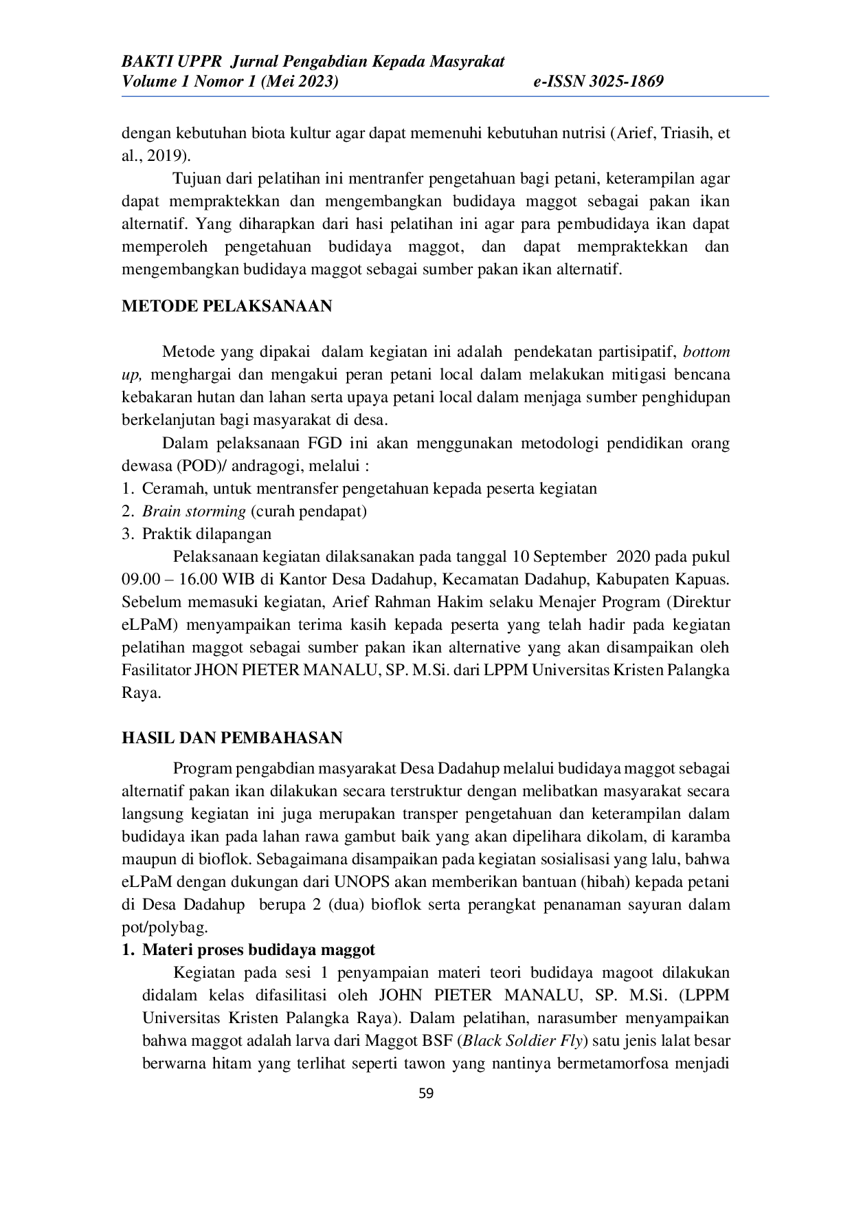 JURIS Pelatihan Budidaya Maggot di Desa Dadahup Kecamatan Dadahup