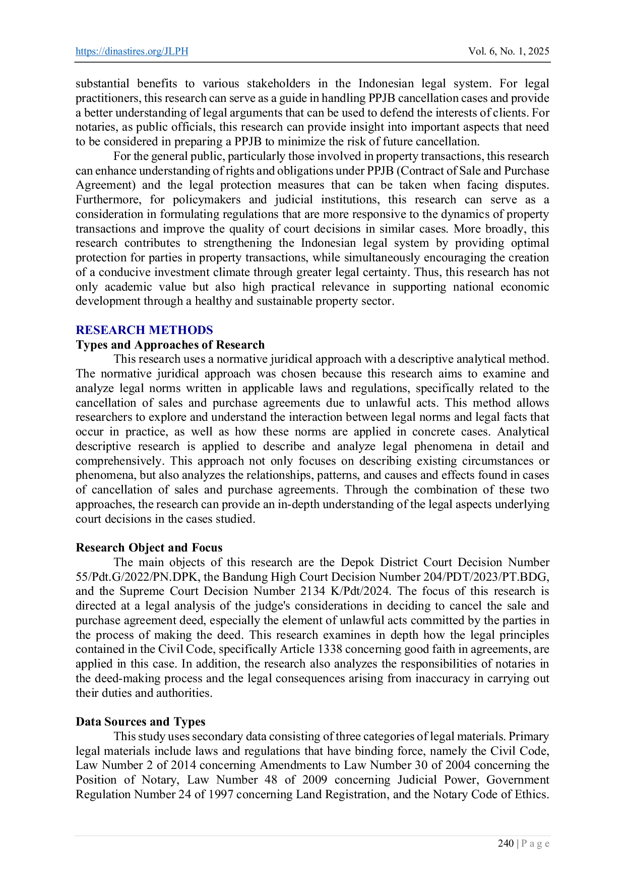 JURIS Study of the Cancellation of the Deed of Sale and Purchase Agreement By the Court of ConsequencesAct against the law Case Study of Decision Number 55 Pdt G 2022 Pn Dpk