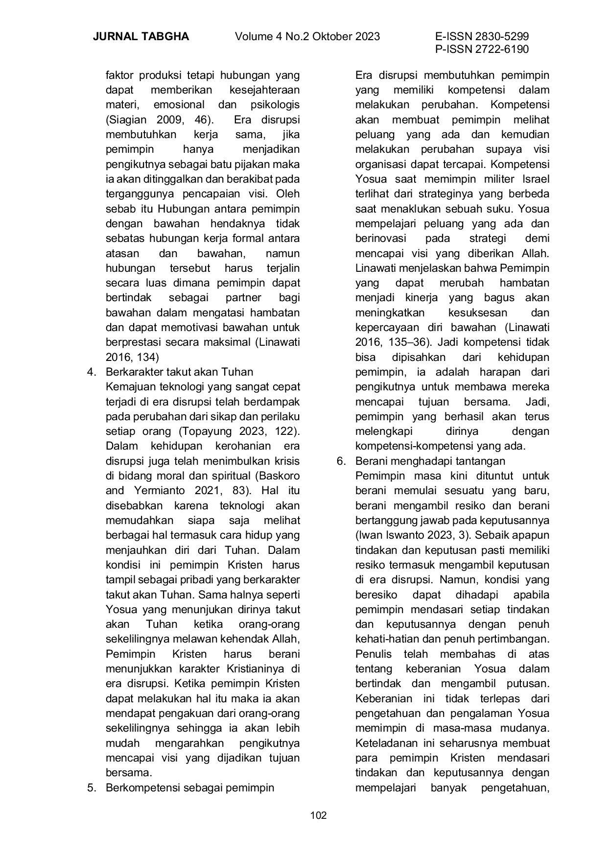 JURIS Membedah Kepemimpinan Yosua di Era Disrupsi Sebuah Telaah Kepemimpinan Menurut Buku Leadership Excellence Karya Pat Williams