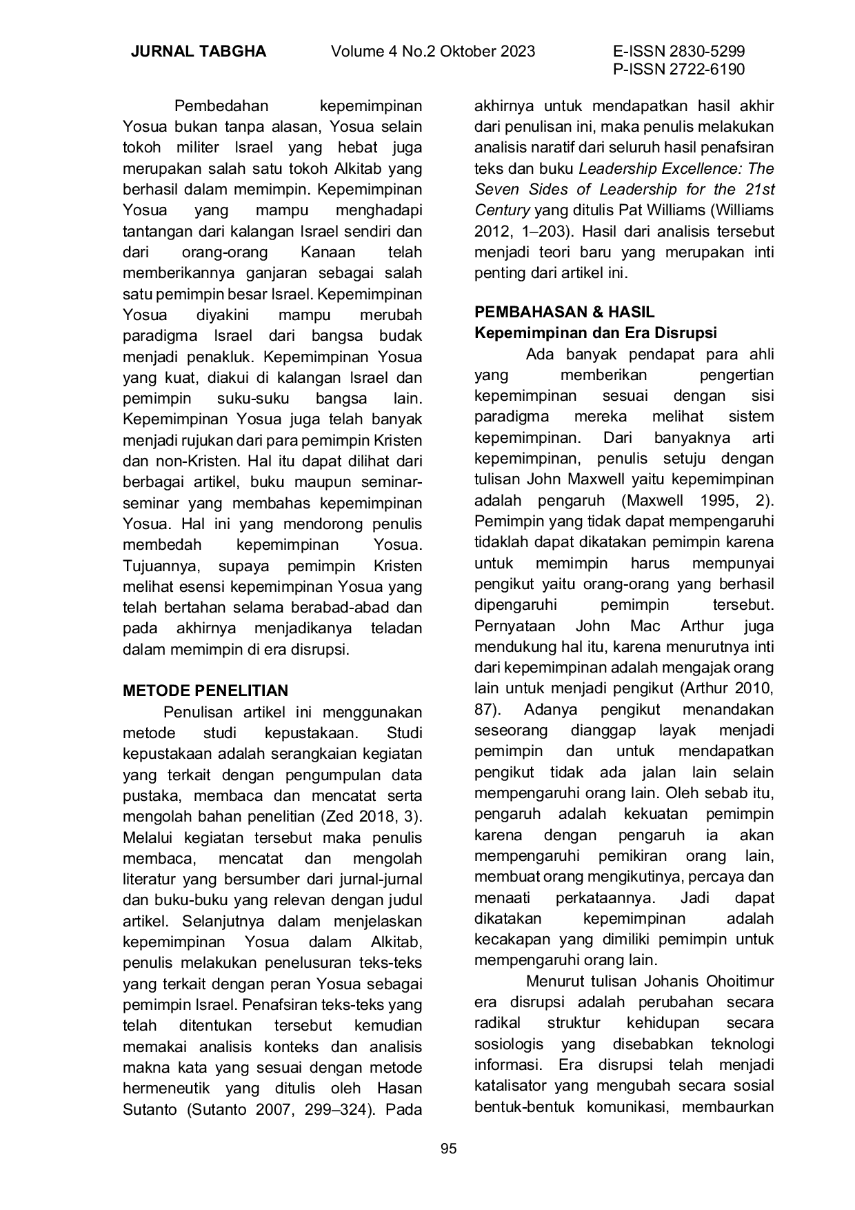 JURIS Membedah Kepemimpinan Yosua di Era Disrupsi Sebuah Telaah Kepemimpinan Menurut Buku Leadership Excellence Karya Pat Williams