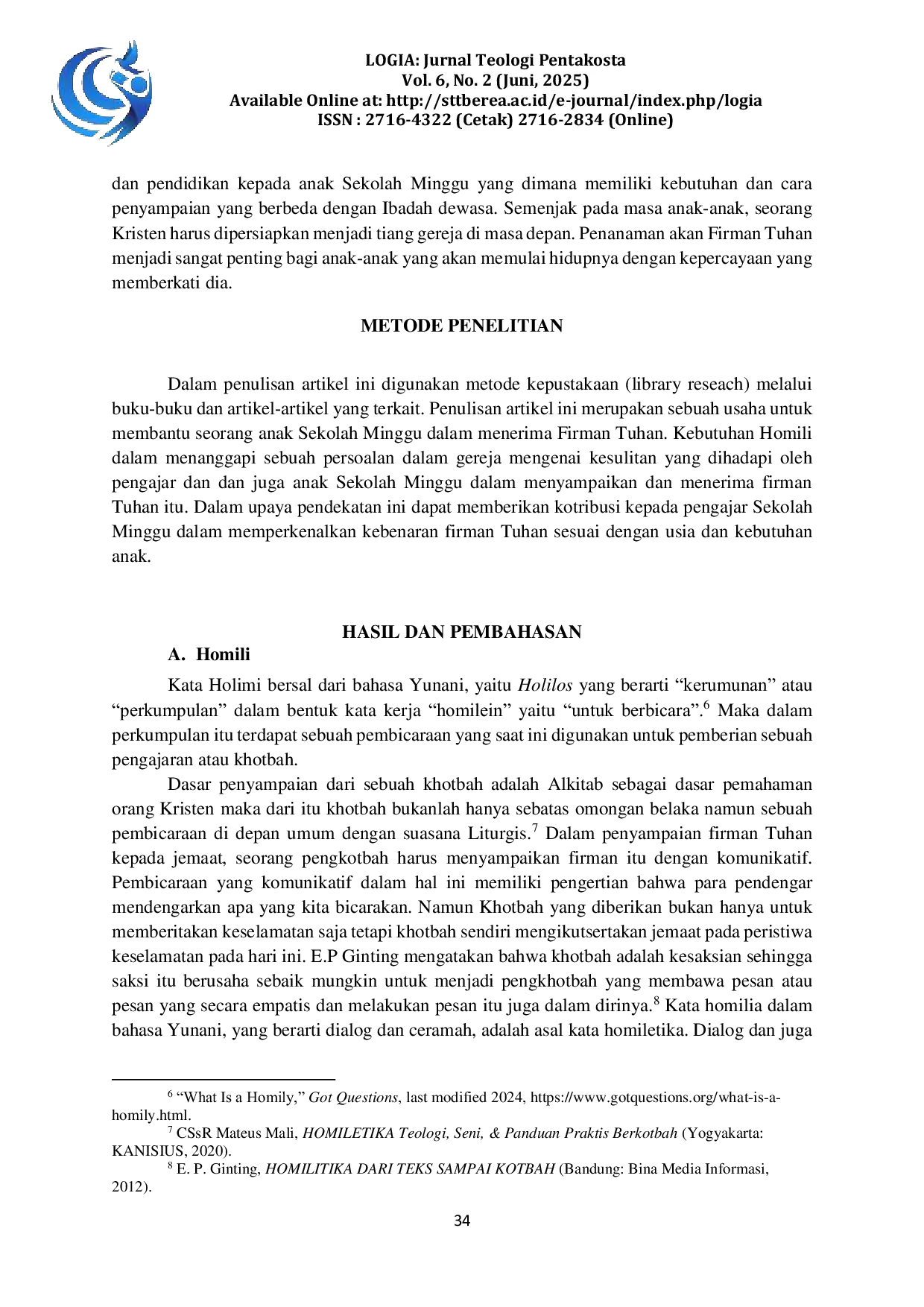 JURIS Homili Berbasis Kebutuhan Anak Memperkenalkan Firman Tuhan kepada Anak Menjadi Tiang Gereja