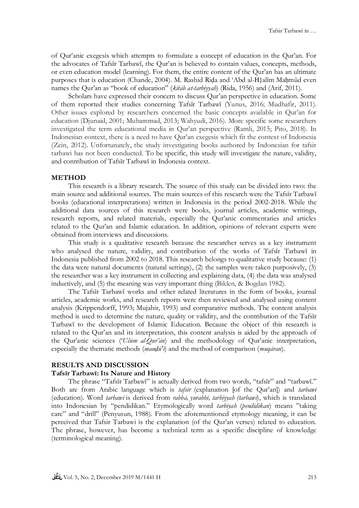 JURIS Tafsir Tarbawi in Indonesia Efforts to Formulate Qur an Based Islamic Education Concept