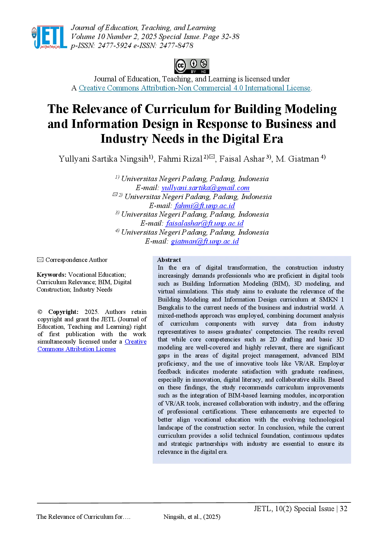juris The Relevance of Curriculum for Building Modeling and Information Design in Response to Business and Industry Needs in the Digital Era