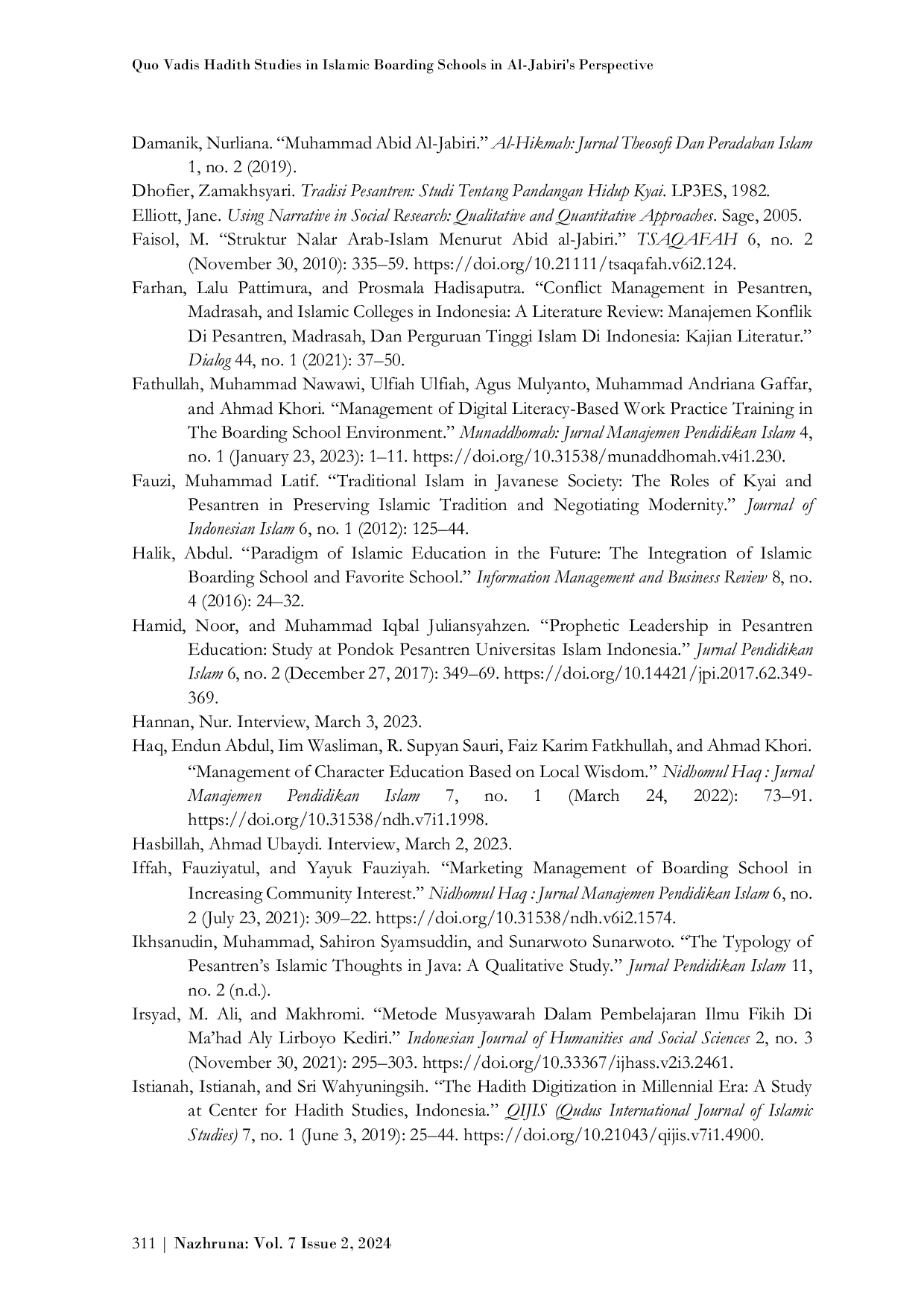 JURIS Quo Vadis Hadith Studies in Islamic Boarding Schools in Al Jabiri s Perspective