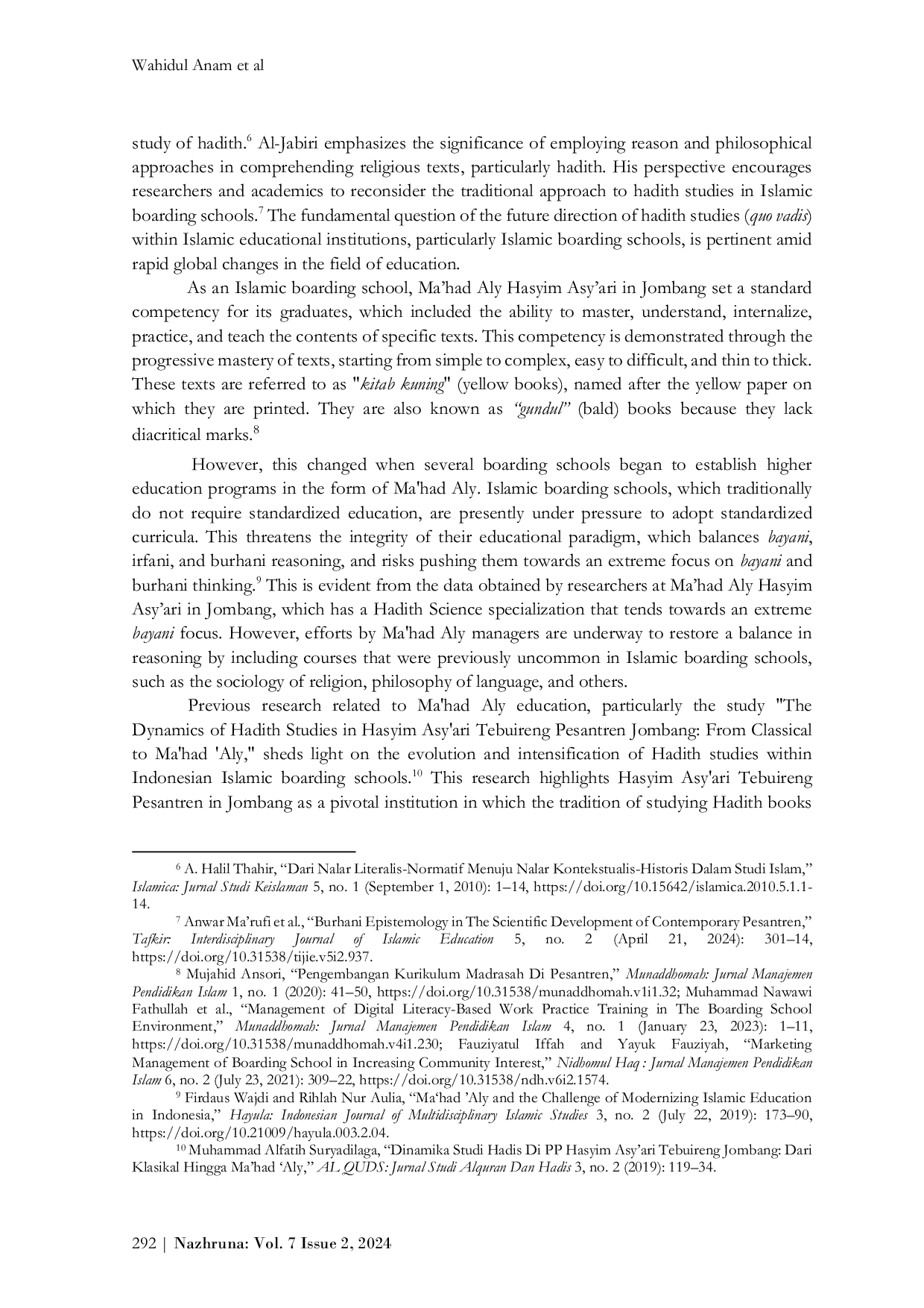 JURIS Quo Vadis Hadith Studies in Islamic Boarding Schools in Al Jabiri s Perspective