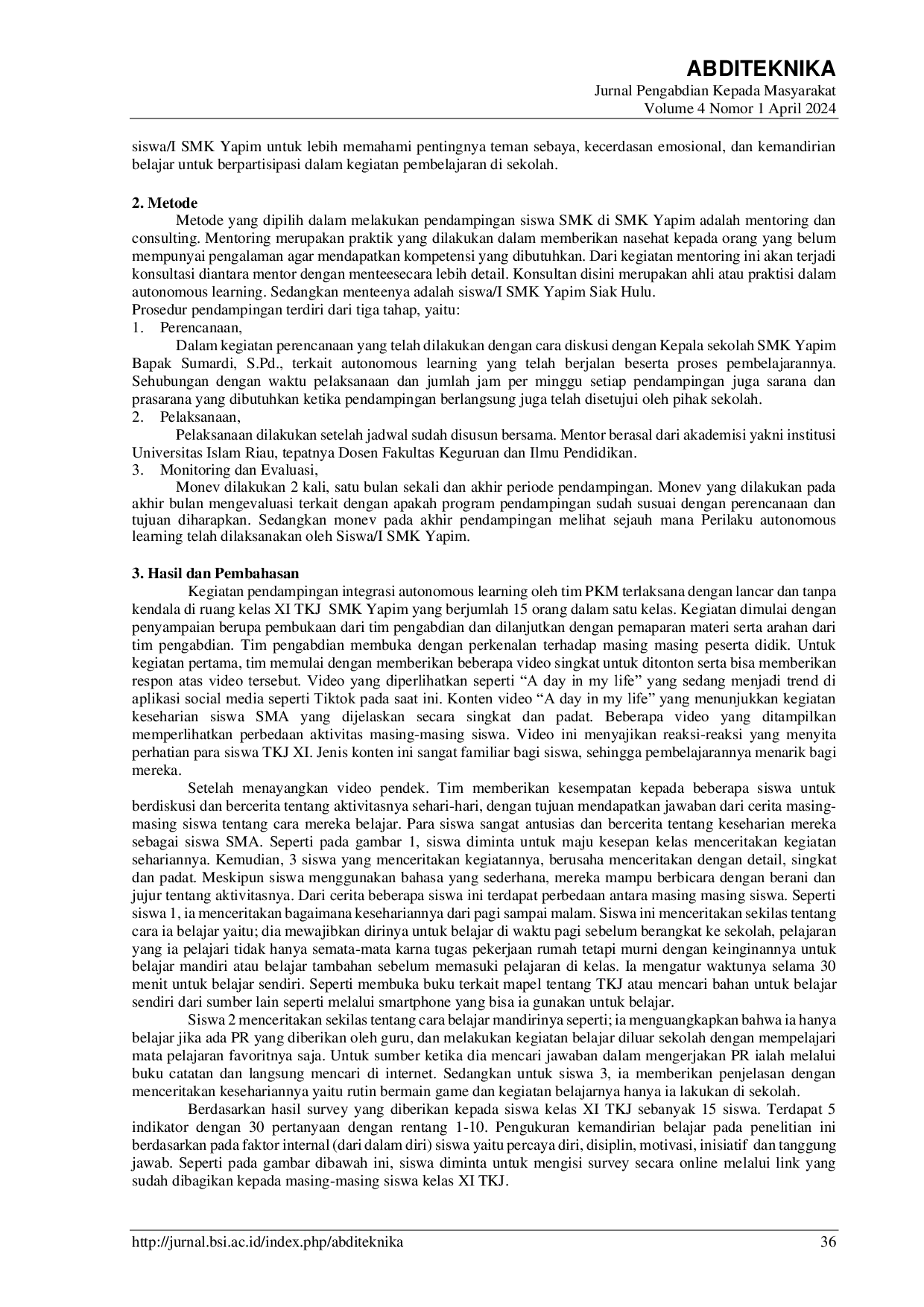 JURIS Integrasi Autonomous Learning dalam Pembelajaran Berbasis Digital di SMK YAPIM Siak Hulu