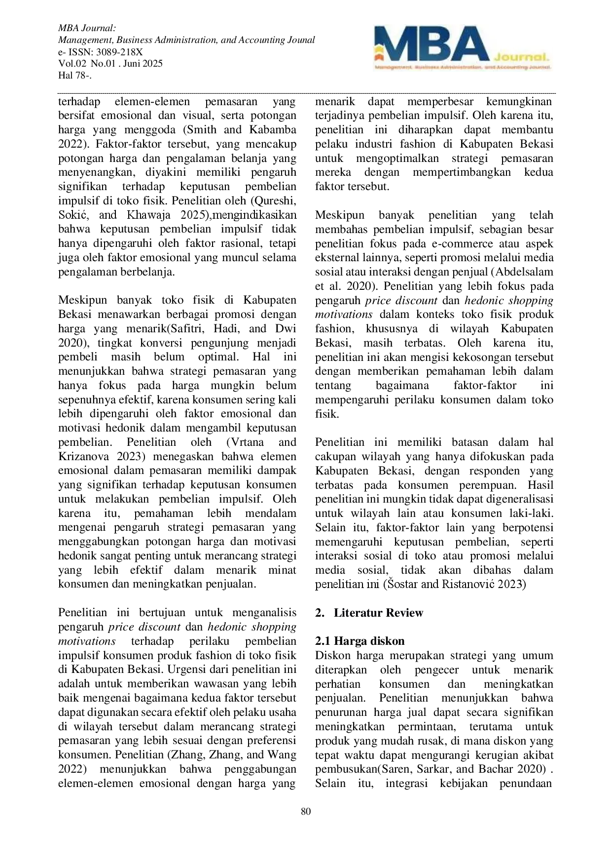 juris Daya Tarik Diskon dan Motivasi Hedonis dalam Mendorong Pembelian Impulsif Fashion Wanita di Kabupaten Bekasi