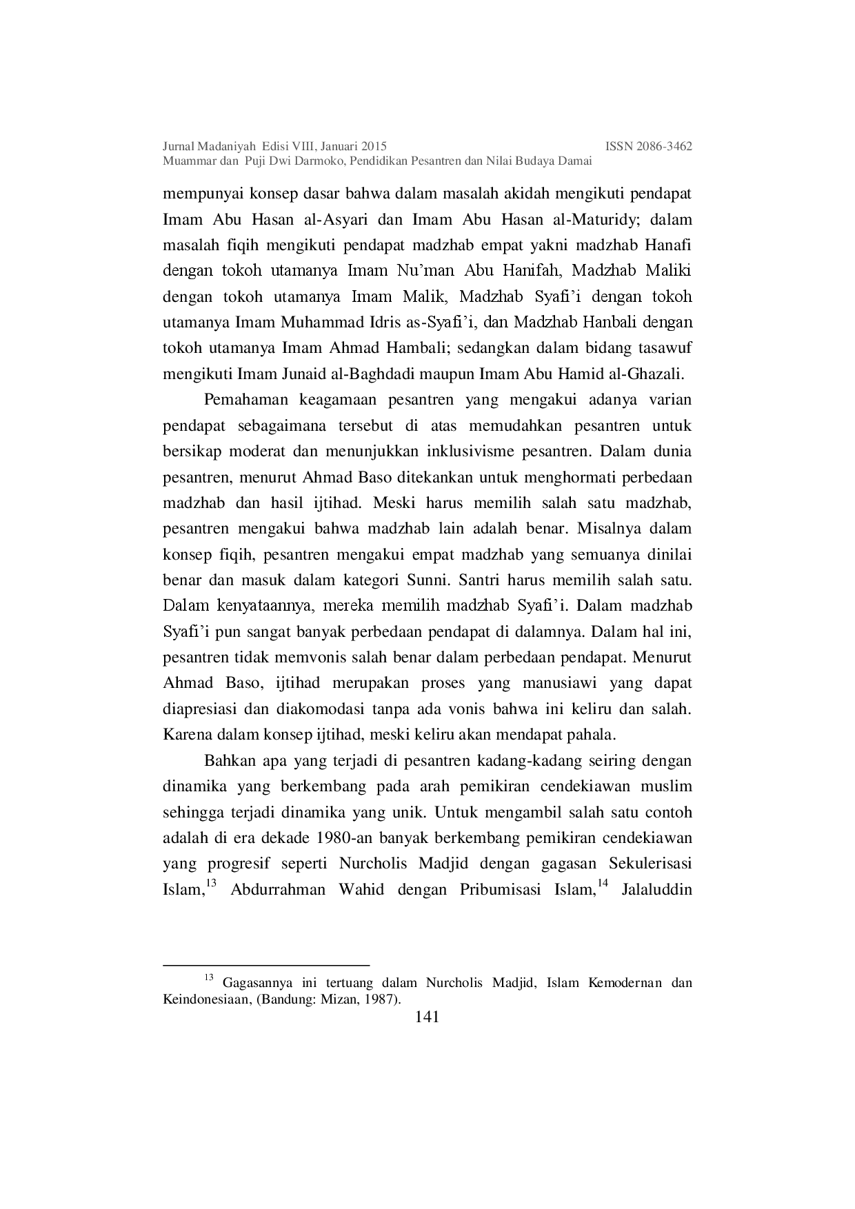 juris Pendidikan Pesantren dan Nilai Budaya Damai