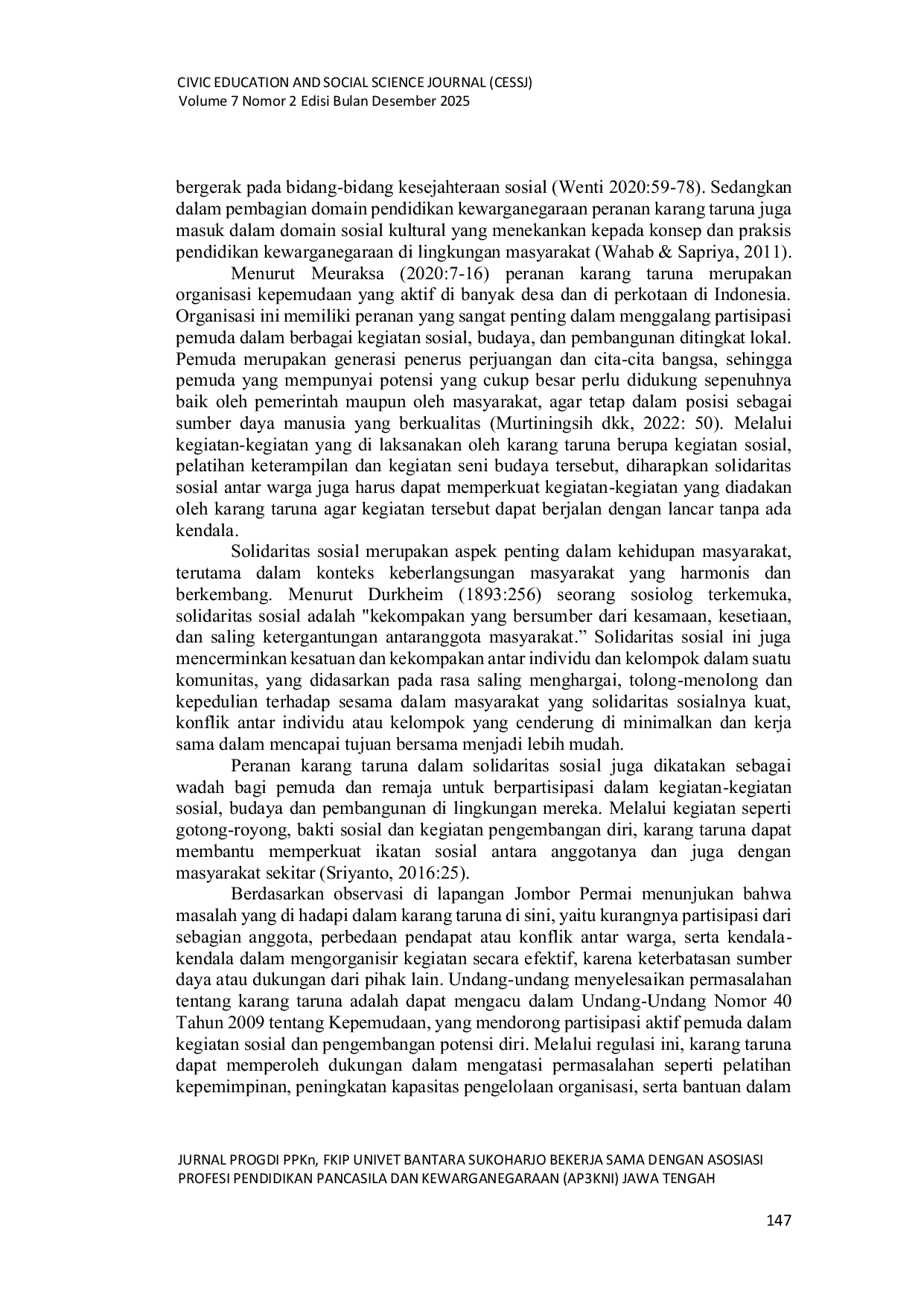 JURIS Peranan Karang Taruna dalam Mewujudkan Solidaritas Sosial Antar Warga