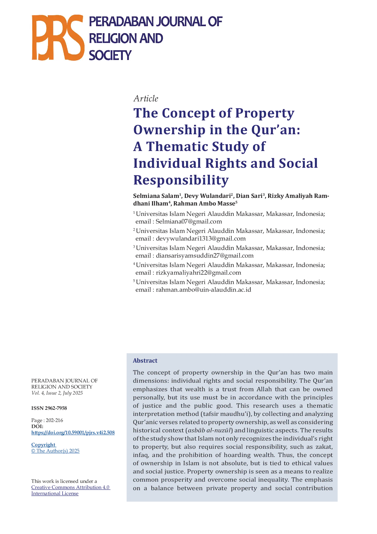 JURIS The Concept of Property Ownership in the Qur an