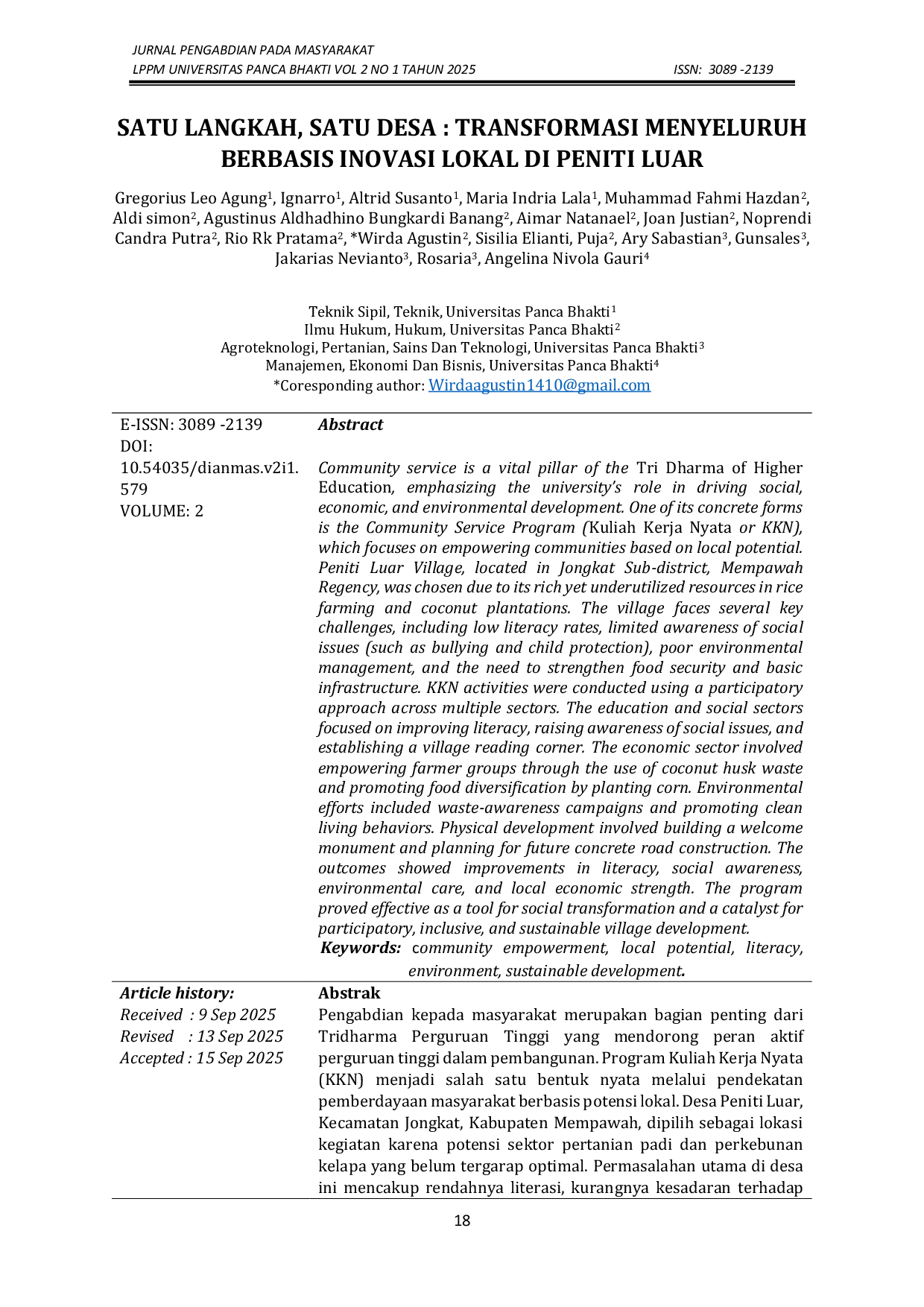 JURIS Satu Langkah Satu Desa Transformasi Menyeluruh Berbasis Inovasi Lokal di Peniti Luar