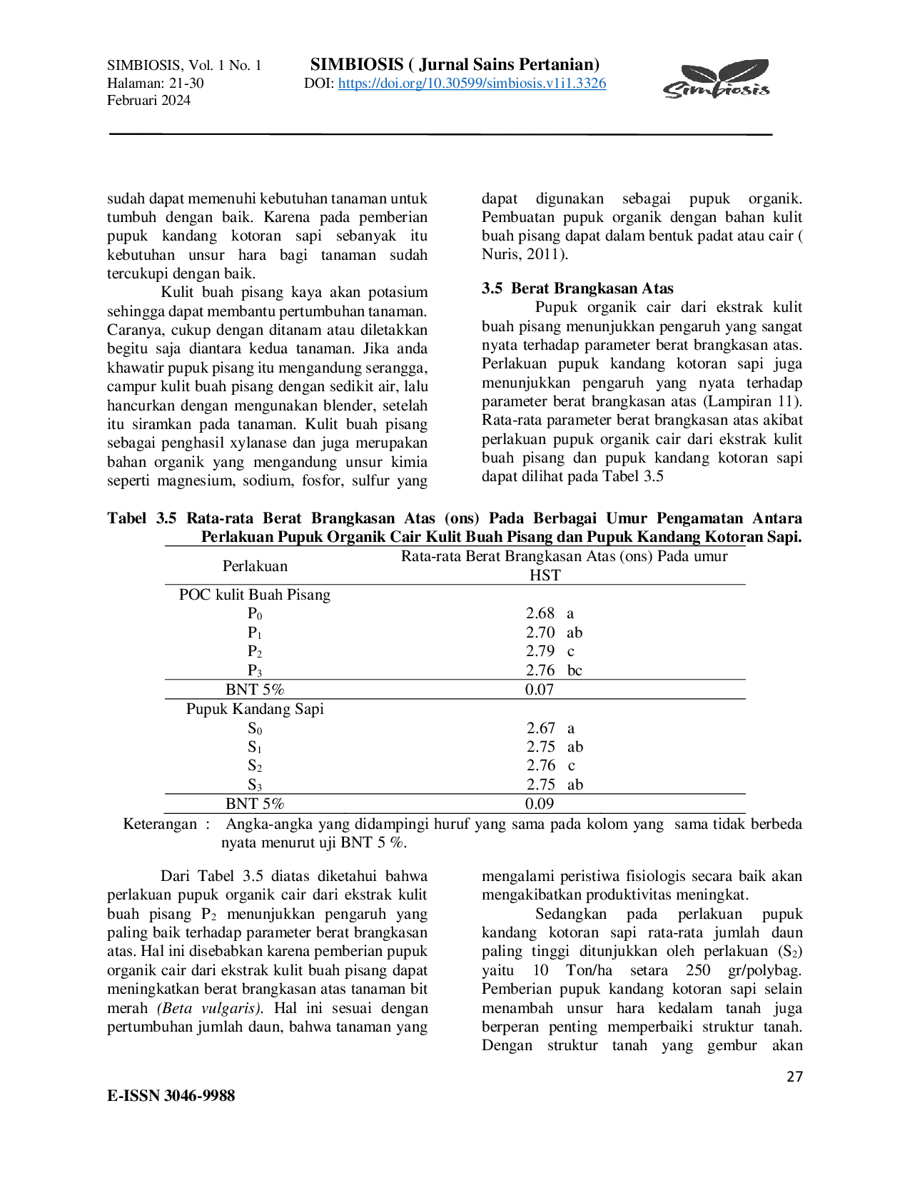 JURIS Pengaruh Pemberian Pupuk Organik Cair Dari Ekstrak Kulit Buah Pisang Dan Pupuk Kandang Kotoran Sapi Terhadap Pertumbuhan Dan Produksi Tanaman Bit Merah Beta Vulgaris L