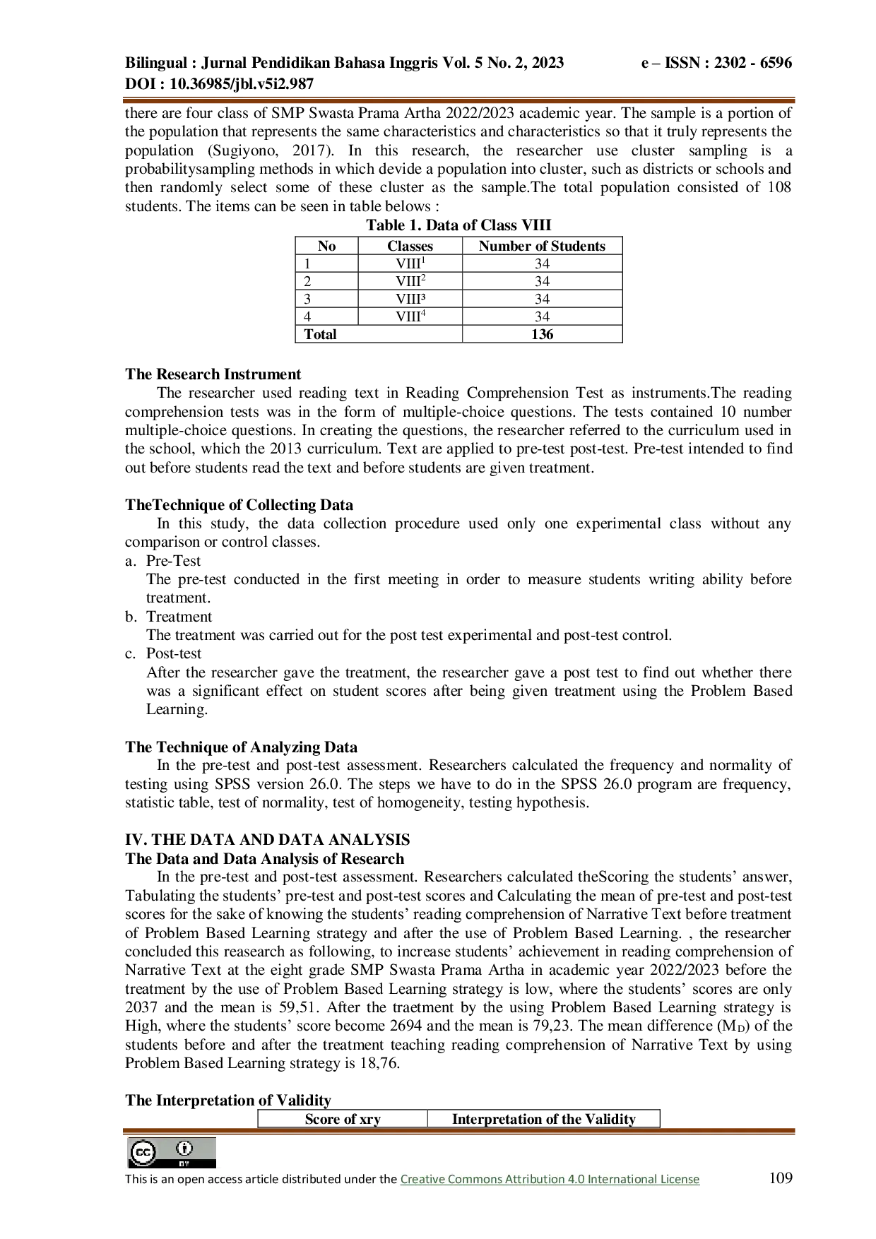 JURIS The Use Of Problem Based Learning PBL To Increase Students Achievement In Reading Comprehension At The Eight Grade Of Smp Swasta Prama Artha