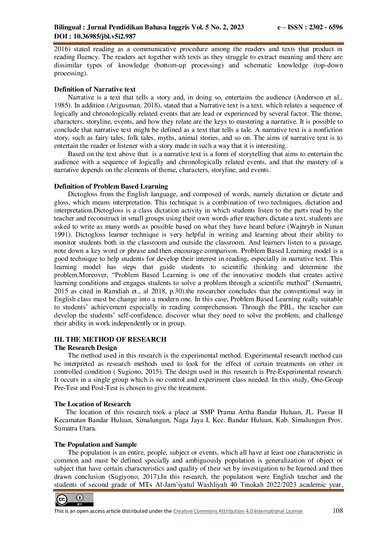 JURIS The Use Of Problem Based Learning PBL To Increase Students Achievement In Reading Comprehension At The Eight Grade Of Smp Swasta Prama Artha