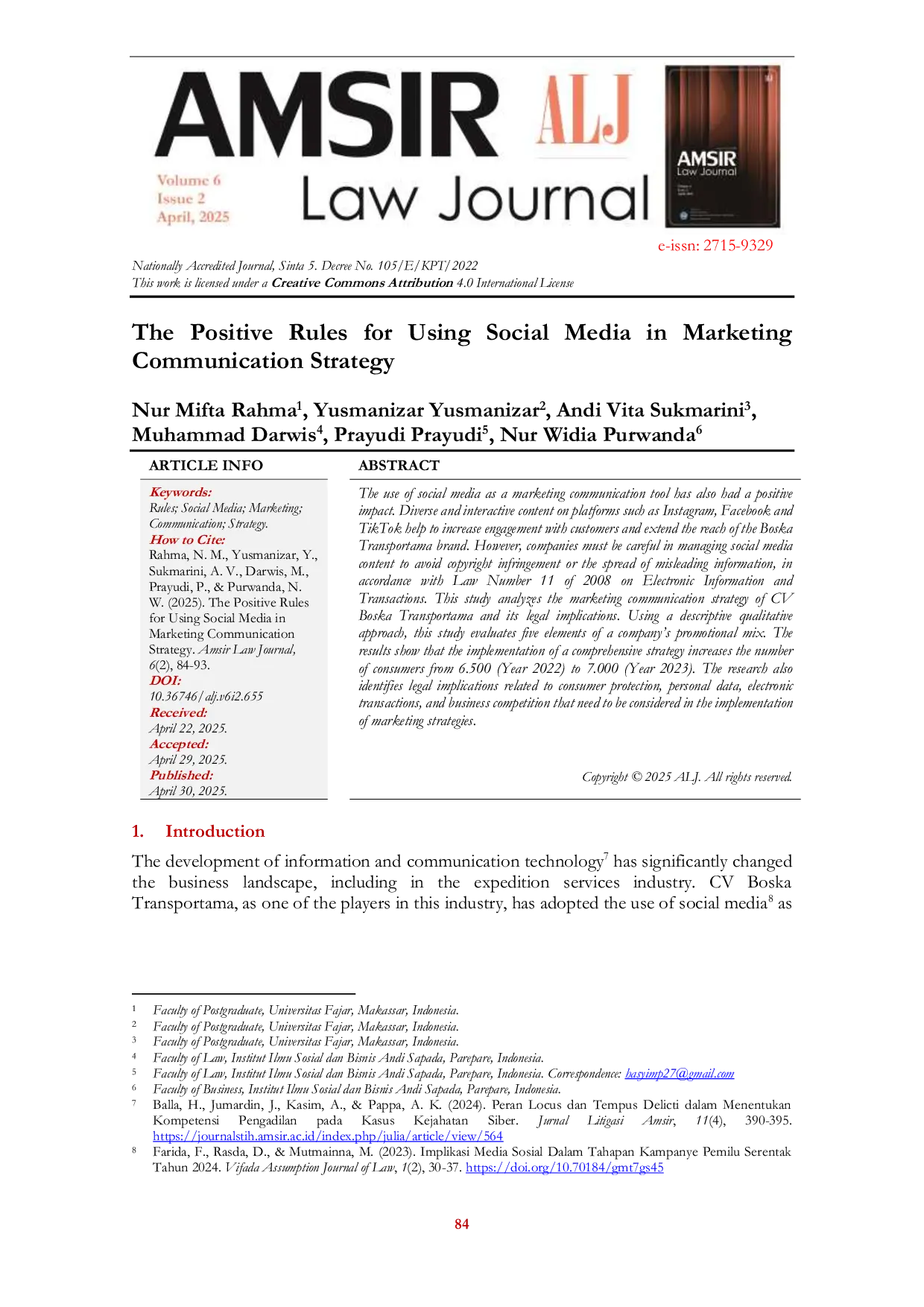 JURIS The Positive Rules for Using Social Media in Marketing Communication Strategy