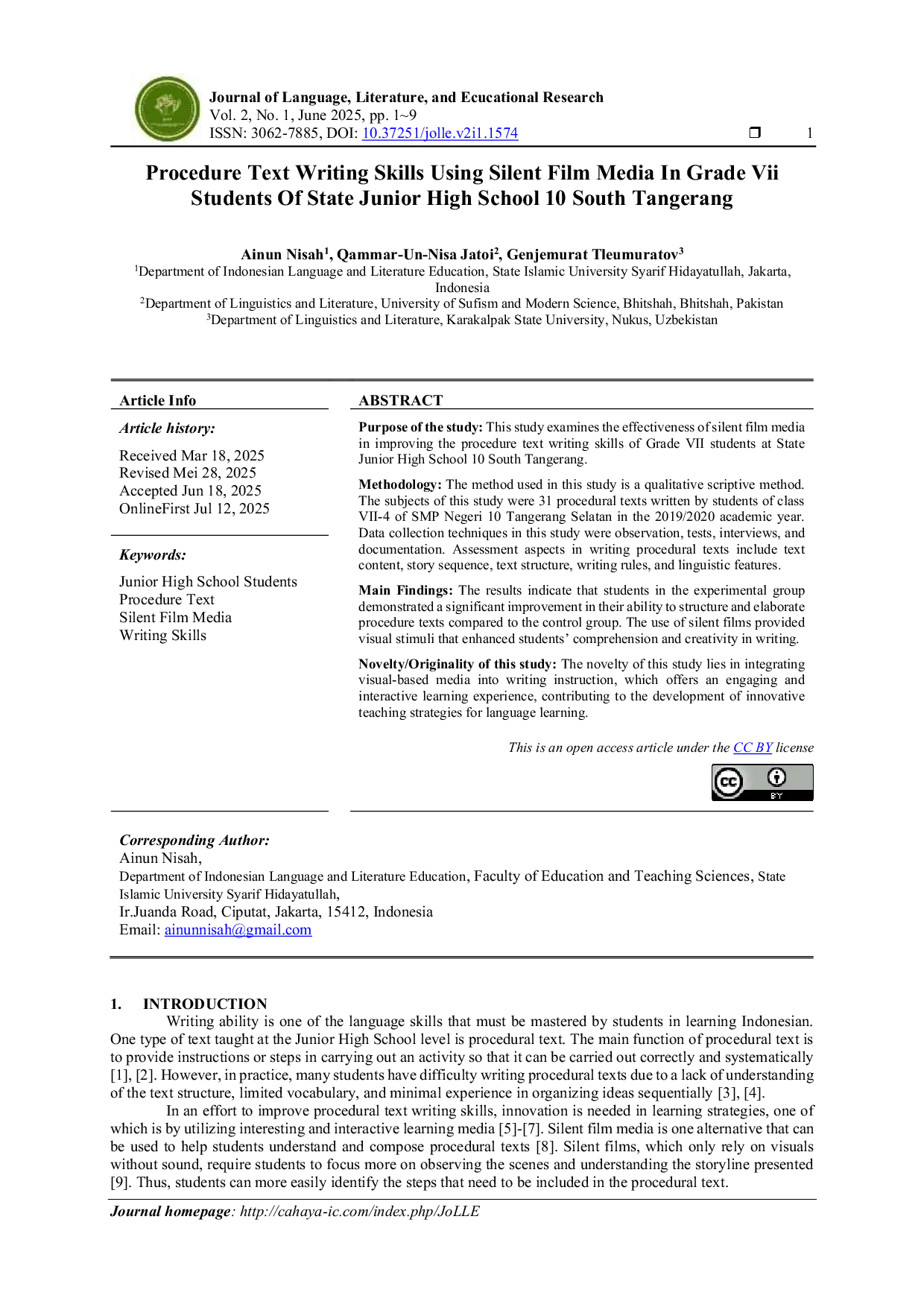 JURIS Procedure Text Writing Skills Using Silent Film Media In Grade Vii Students Of State Junior High School 10 South Tangerang
