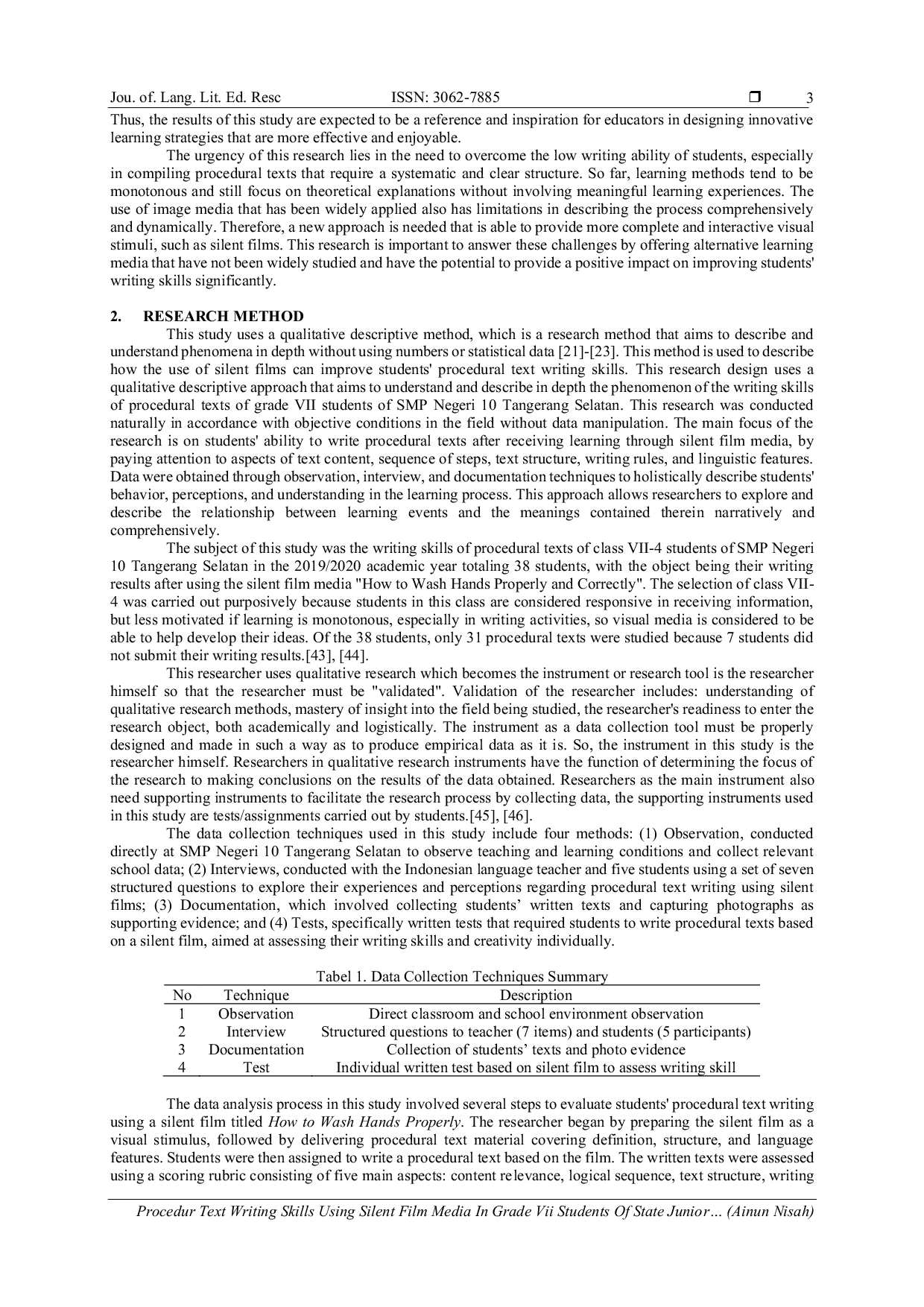 JURIS Procedure Text Writing Skills Using Silent Film Media In Grade Vii Students Of State Junior High School 10 South Tangerang