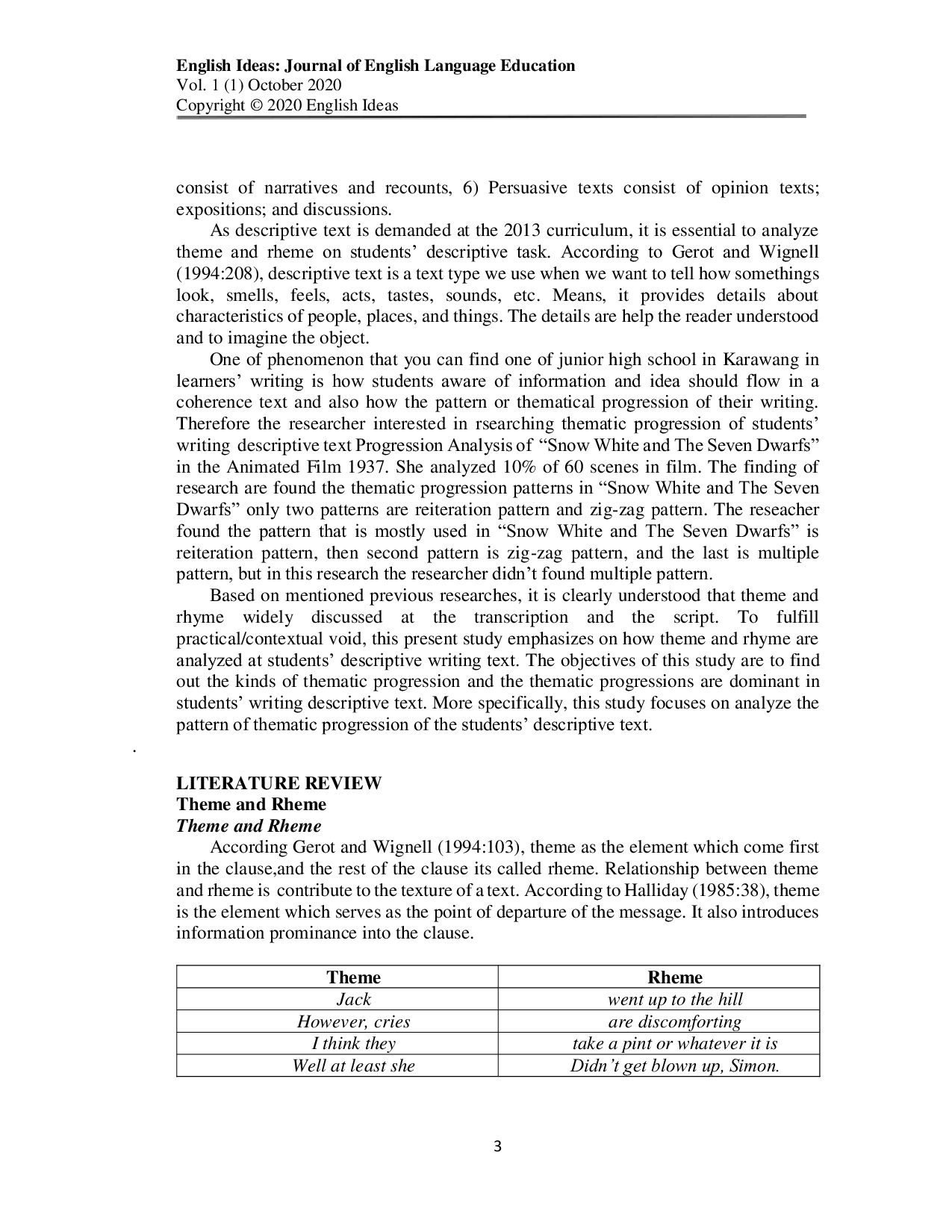 JURIS Thematic progression of students writing descriptive text in junior high school