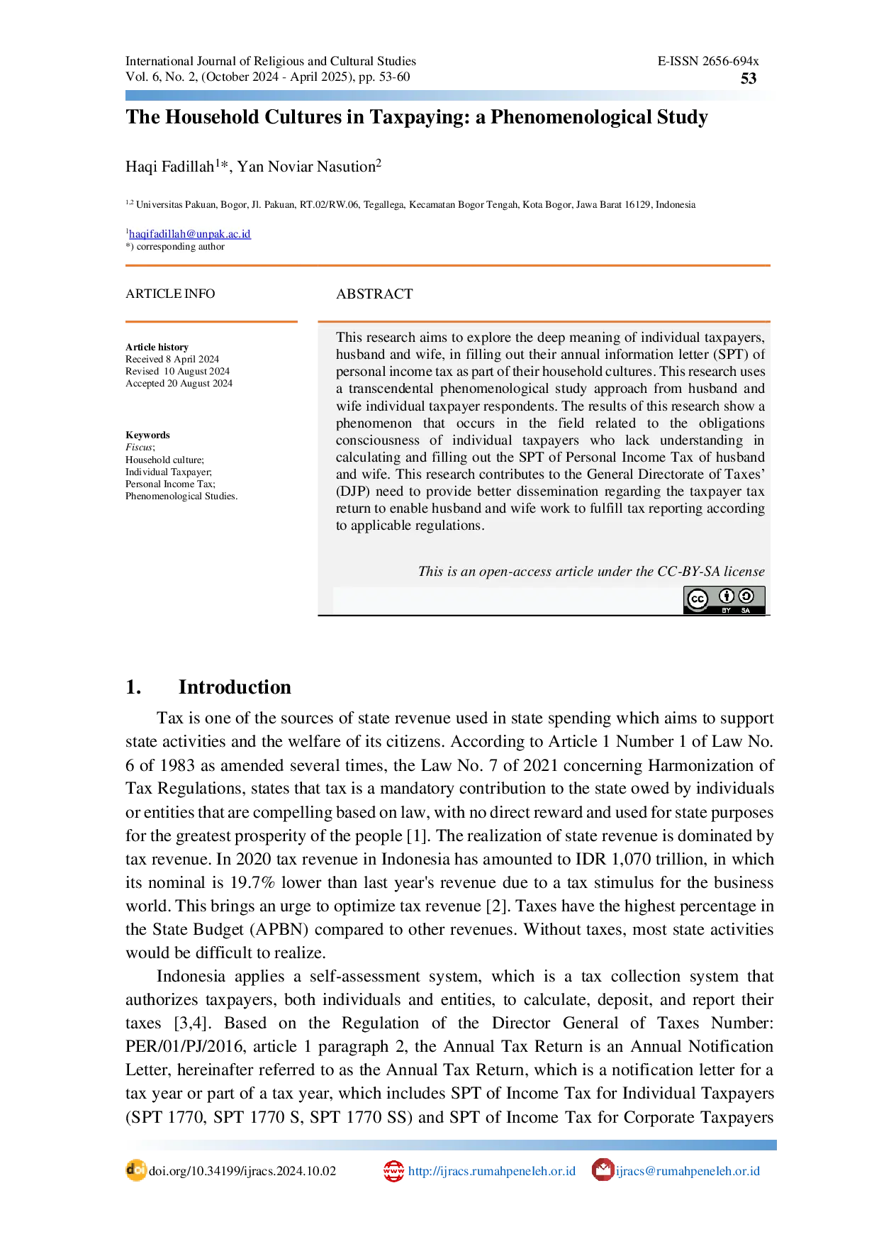 JURIS The Household Cultures in Taxpaying a Phenomenological Study