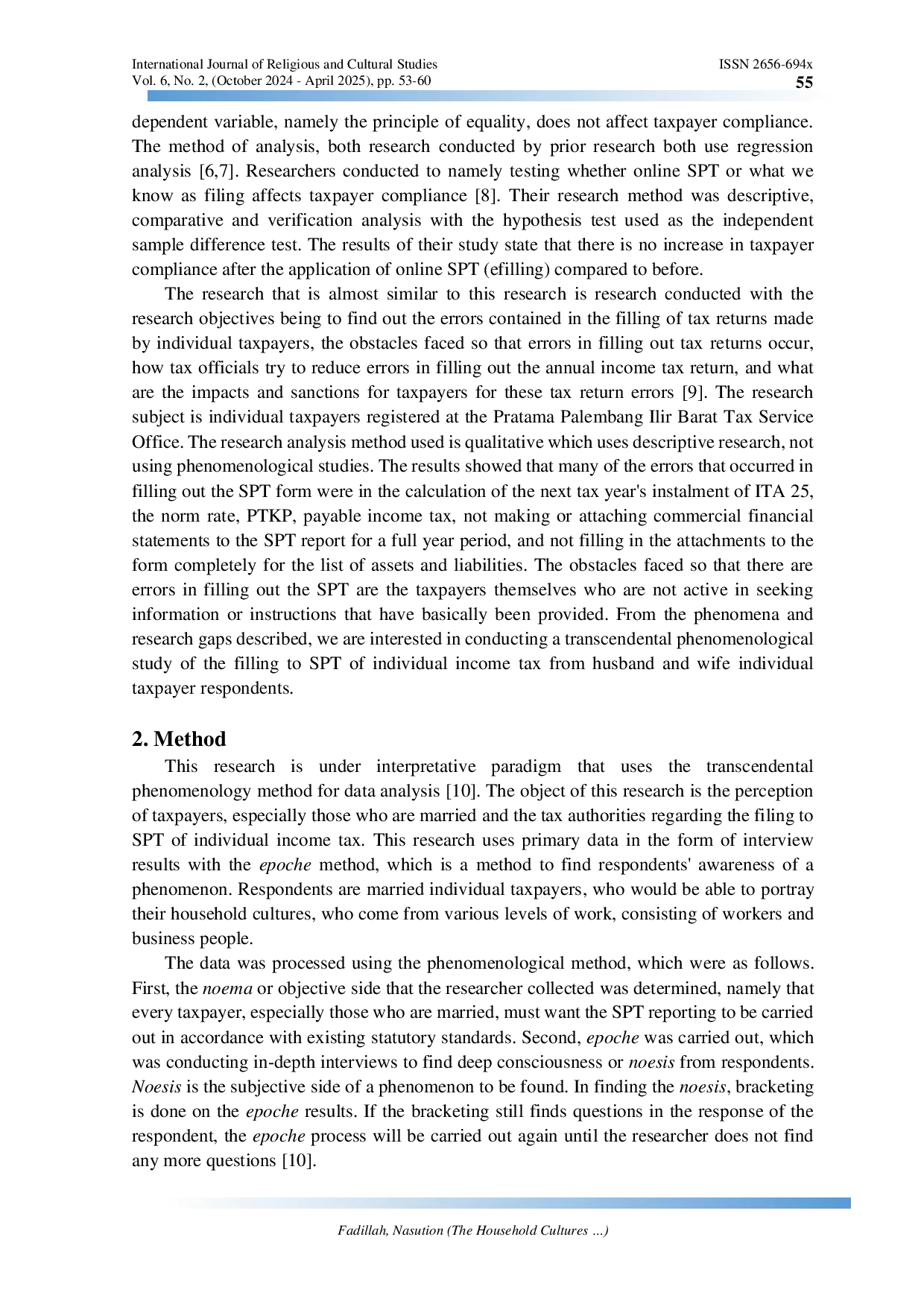 JURIS The Household Cultures in Taxpaying a Phenomenological Study