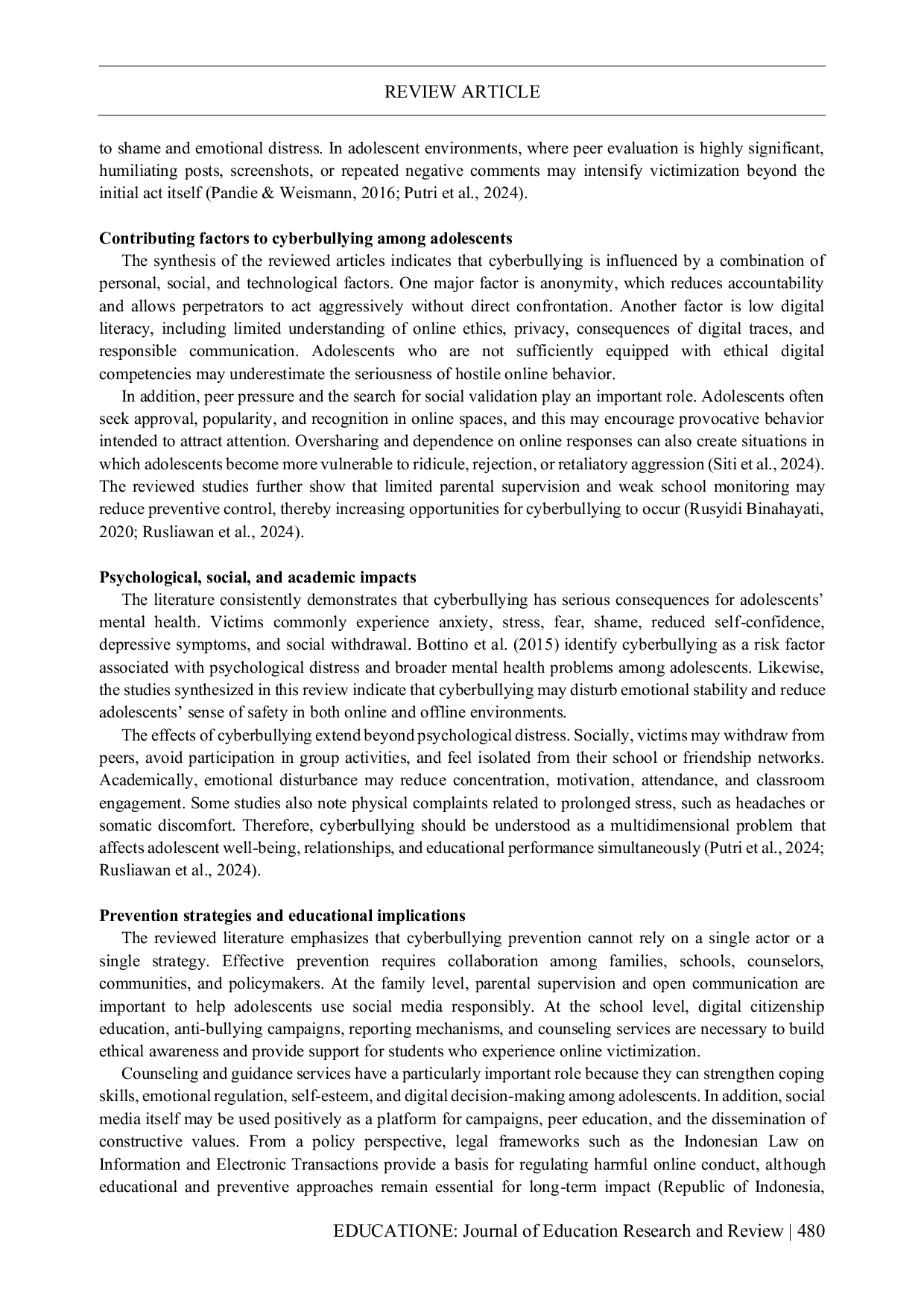 JURIS Cyberbullying in the Digital Era Among Adolescents A Descriptive Literature Review