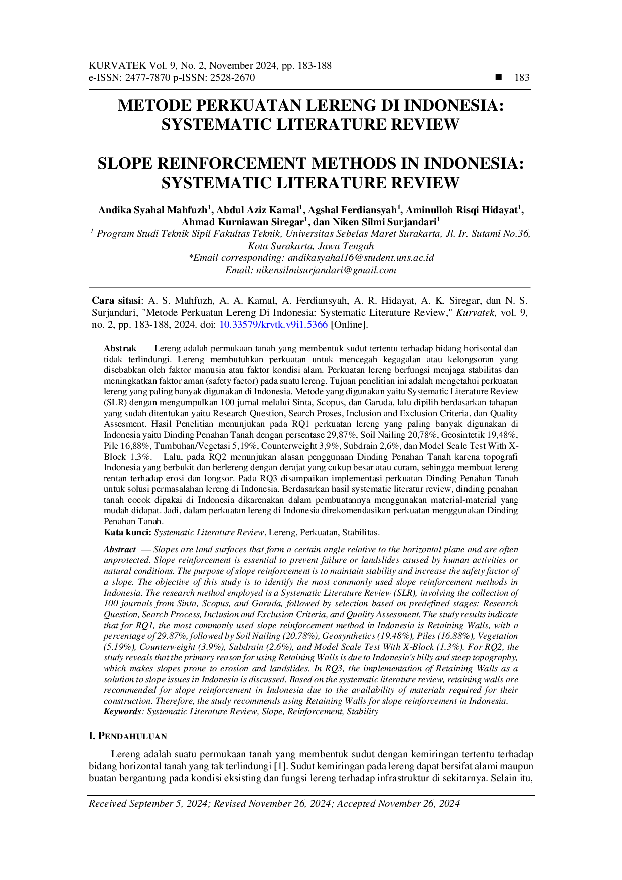 JURIS Metode Perkuatan Lereng di Indonesia Systematic Literature Review