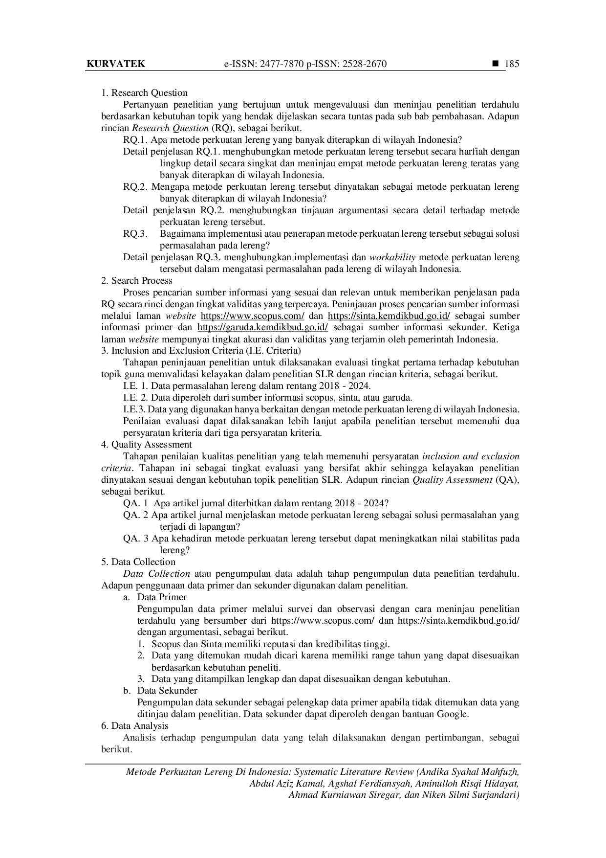 JURIS Metode Perkuatan Lereng di Indonesia Systematic Literature Review
