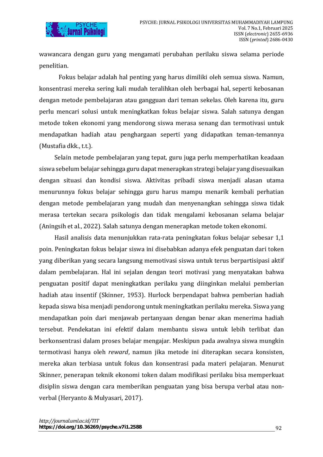 JURIS Penerapan Metode Token Ekonomi dalam Meningkatkan Fokus Belajar Siswa