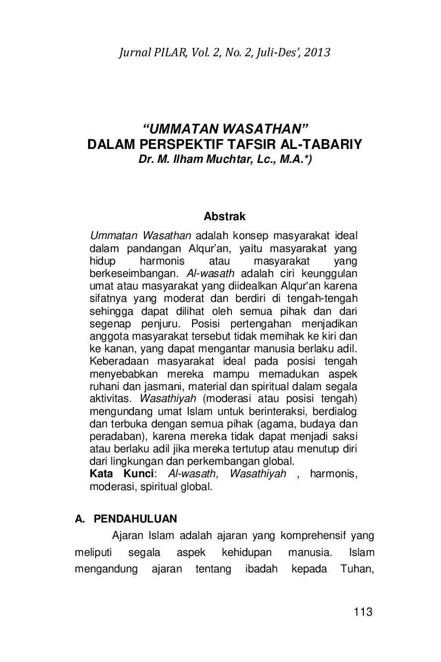 JURIS Ummatan Wasathan Dalam Perspektif Tafsir Al Tabari