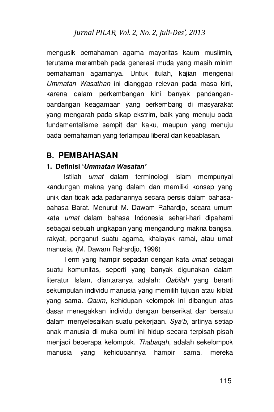 JURIS Ummatan Wasathan Dalam Perspektif Tafsir Al Tabari