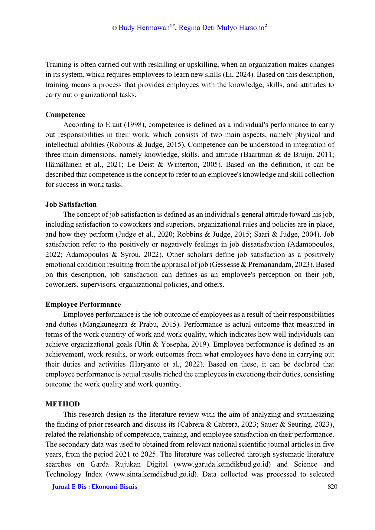 JURIS The Role of Training and Competence in Enhancing Job Satisfaction and Employee Performance A Literature Review