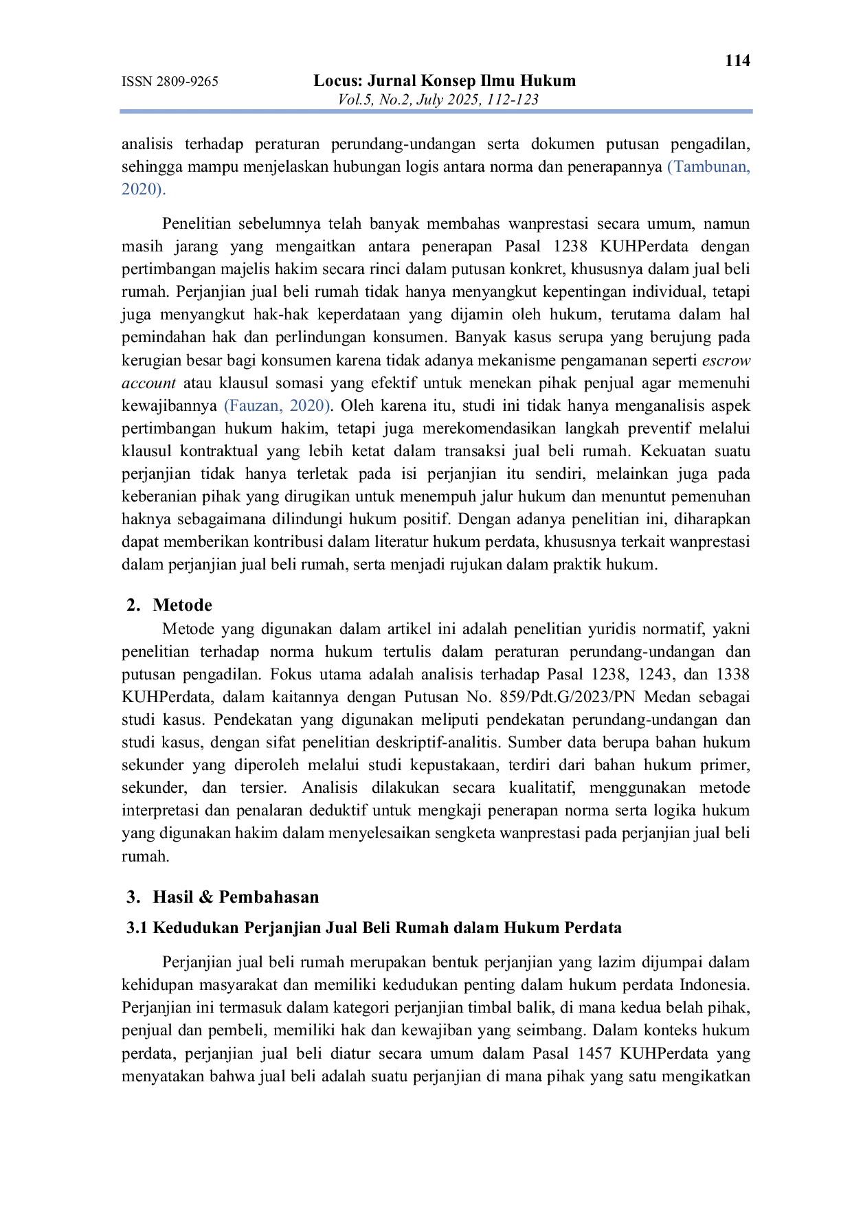 JURIS Wanprestasi Dalam Perjanjian Jual Beli Rumah