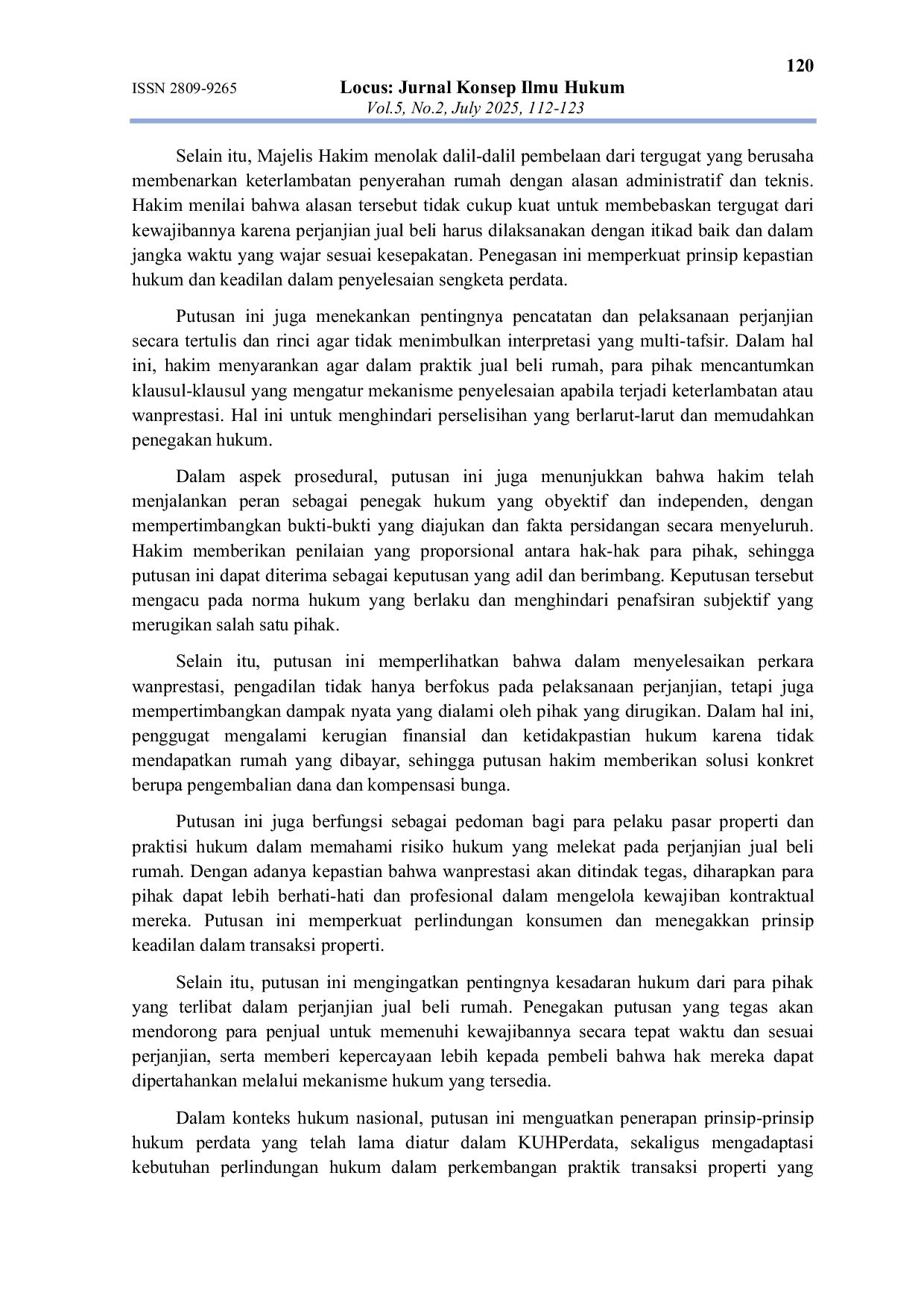 JURIS Wanprestasi Dalam Perjanjian Jual Beli Rumah