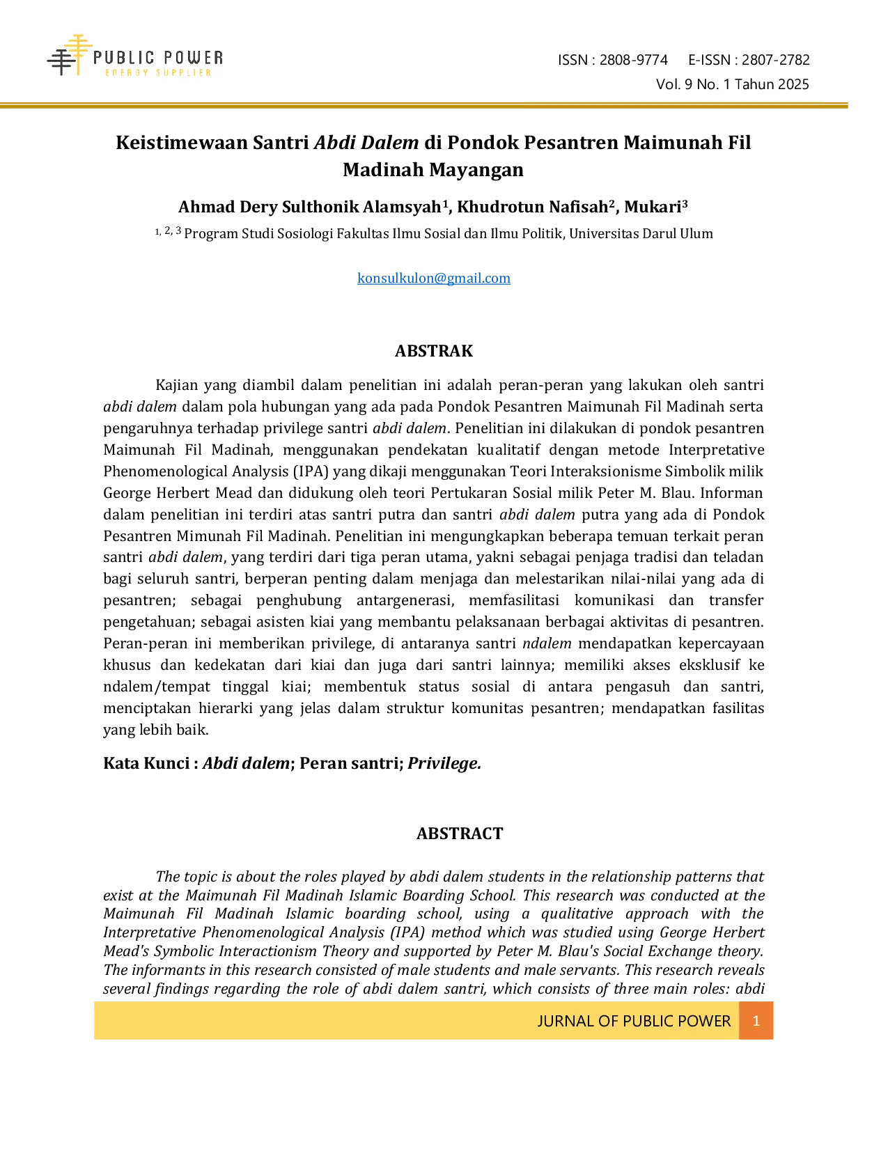 JURIS Keistimewaan Santri Abdi Dalem di Pondok Pesantren Maimunah Fil Madinah Mayangan