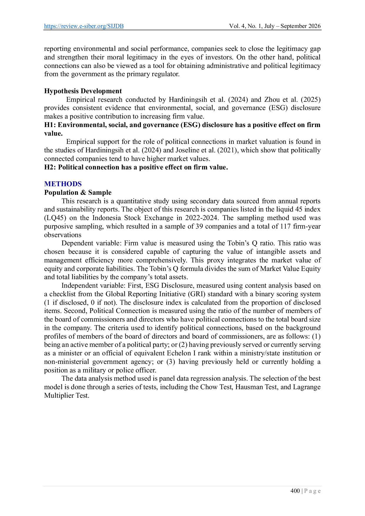JURIS ESG Disclosure Political Connection And Firm Value An Empirical Analysis