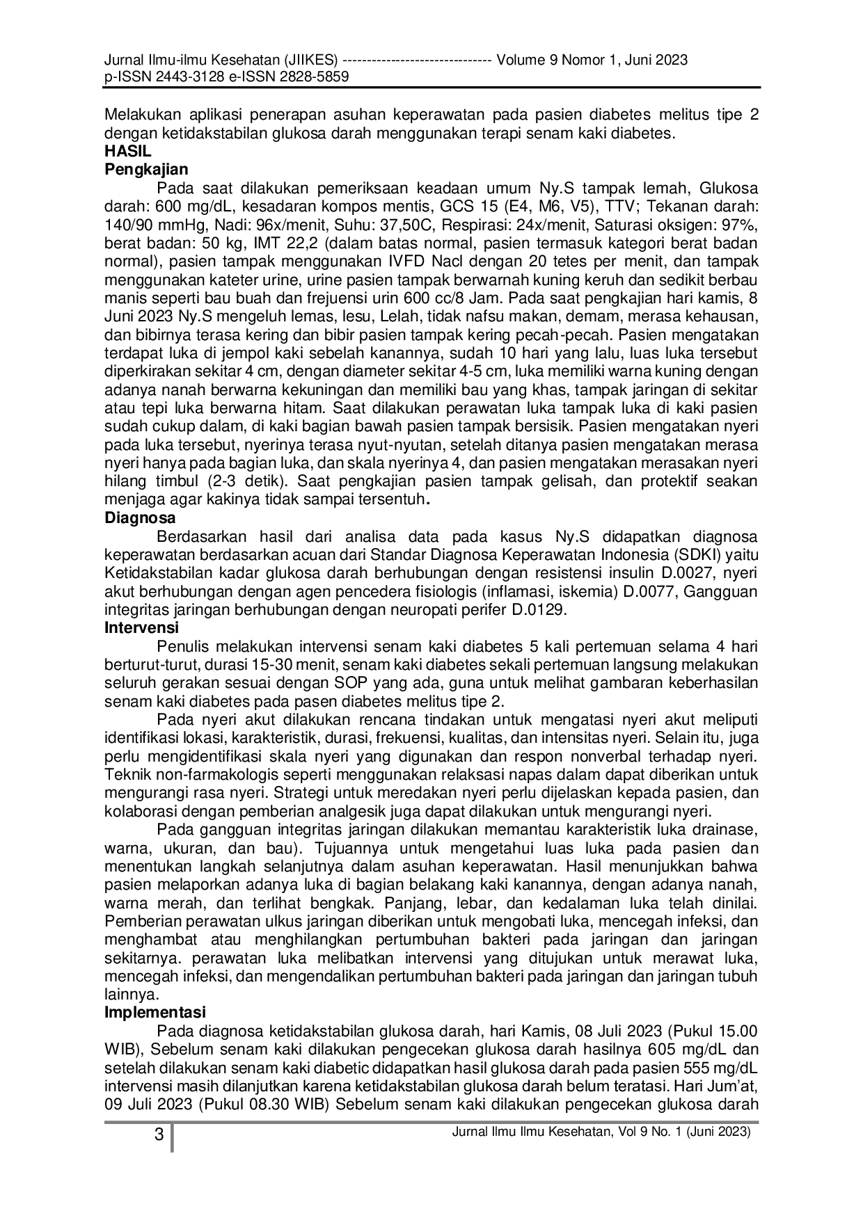 JURIS Penerapan Terapi Senam Kaki Diabetes Pada Pasien Diabetes Melitus Tipe 2 Dengan Ketidakstabilan Glukosa Darah