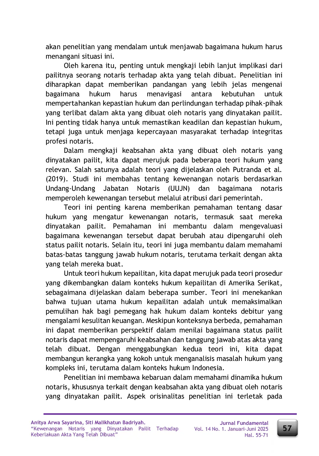 JURIS Kewenangan Notaris yang Dinyatakan Pailit Terhadap Keberlakuan Akta yang Telah Dibuat