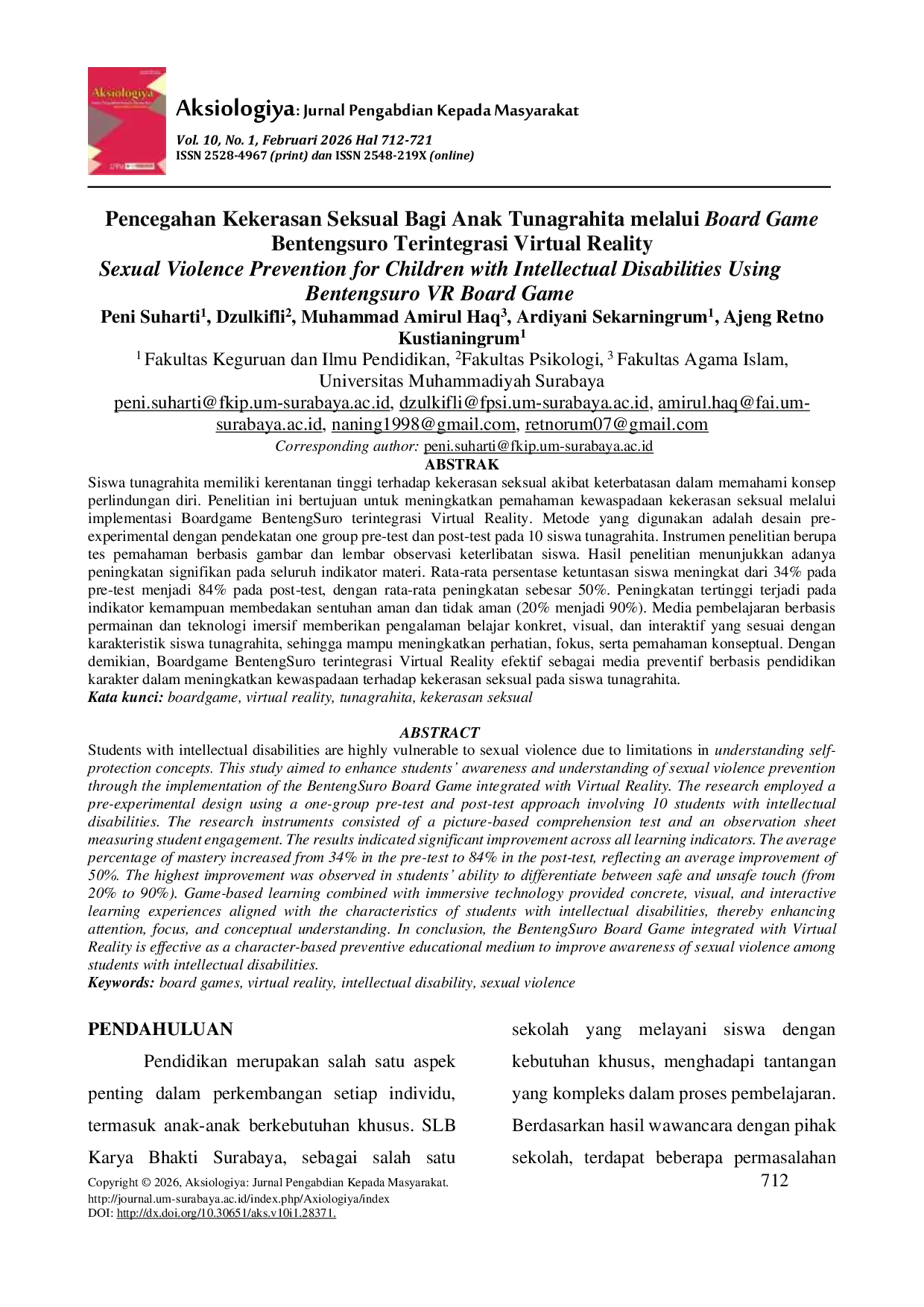 JURIS Pencegahan Kekerasan Seksual Bagi Anak Tunagrahita melalui Board Game Bentengsuro Terintegrasi Virtual Reality