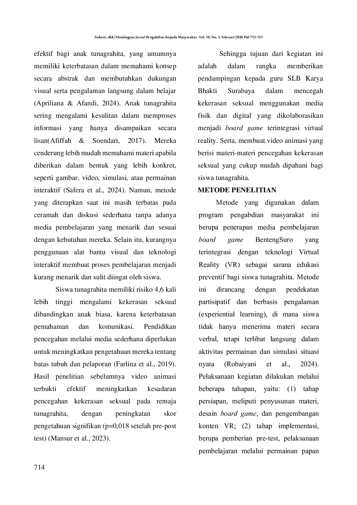 JURIS Pencegahan Kekerasan Seksual Bagi Anak Tunagrahita melalui Board Game Bentengsuro Terintegrasi Virtual Reality